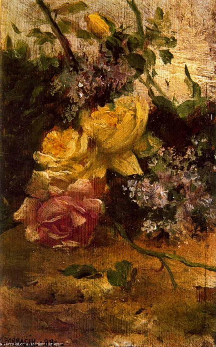 Buy Museum Art Reproductions Study of flowers by Mariano Barbasan (1864-1924, Spain) | ArtsDot.com