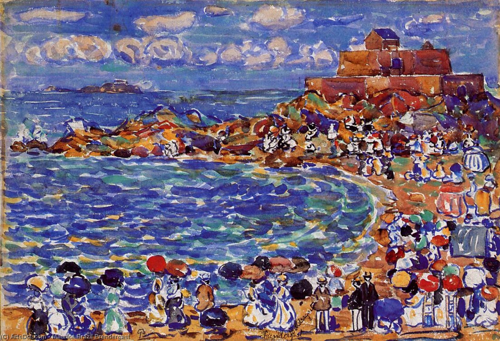 Buy Museum Art Reproductions Beach, St. Malo 1 by Maurice Brazil Prendergast (1858-1924, Canada) | ArtsDot.com