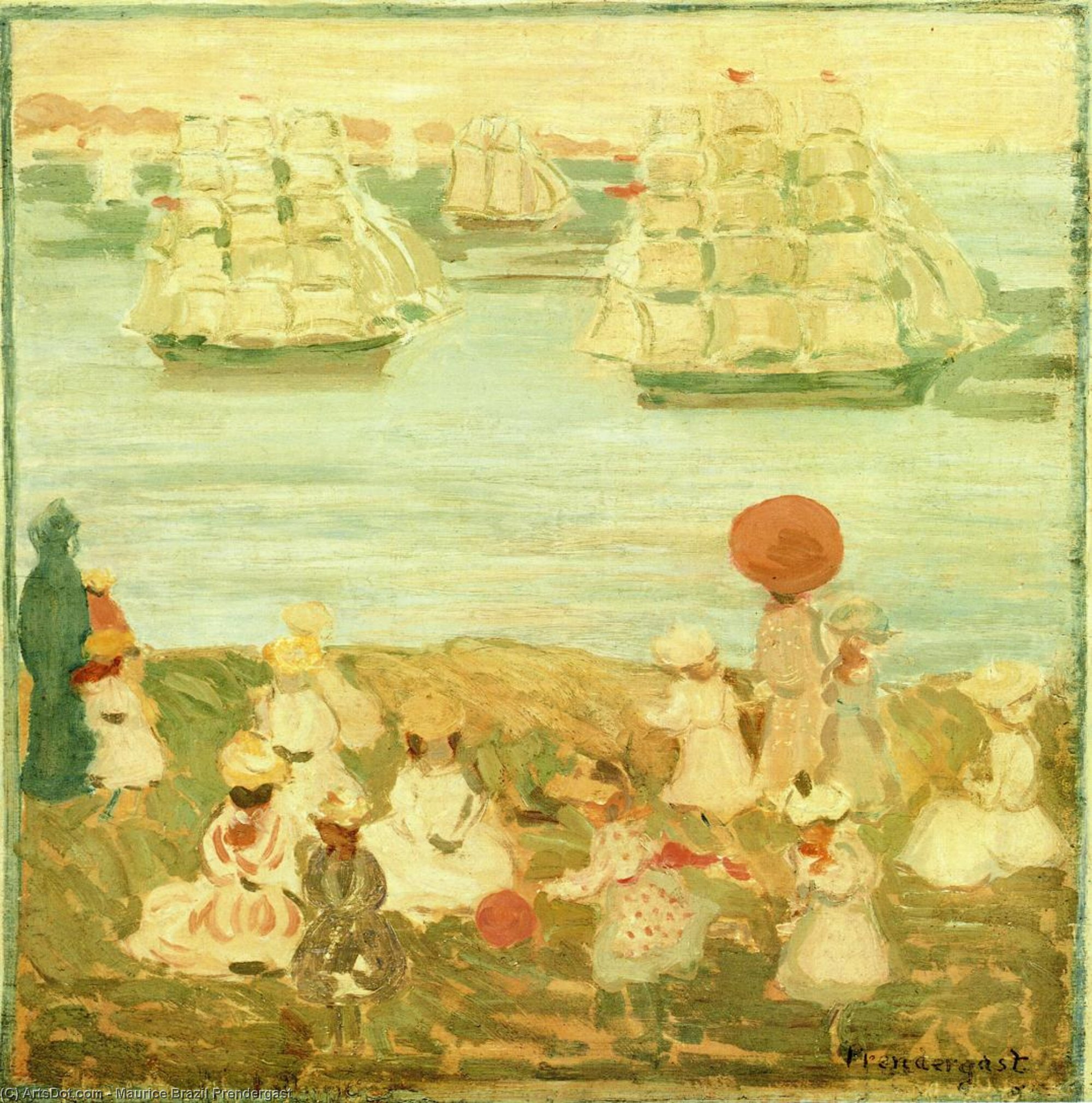 Order Oil Painting Replica The Pretty Ships (aka As the Ships Go By) by Maurice Brazil Prendergast (1858-1924, Canada) | ArtsDot.com