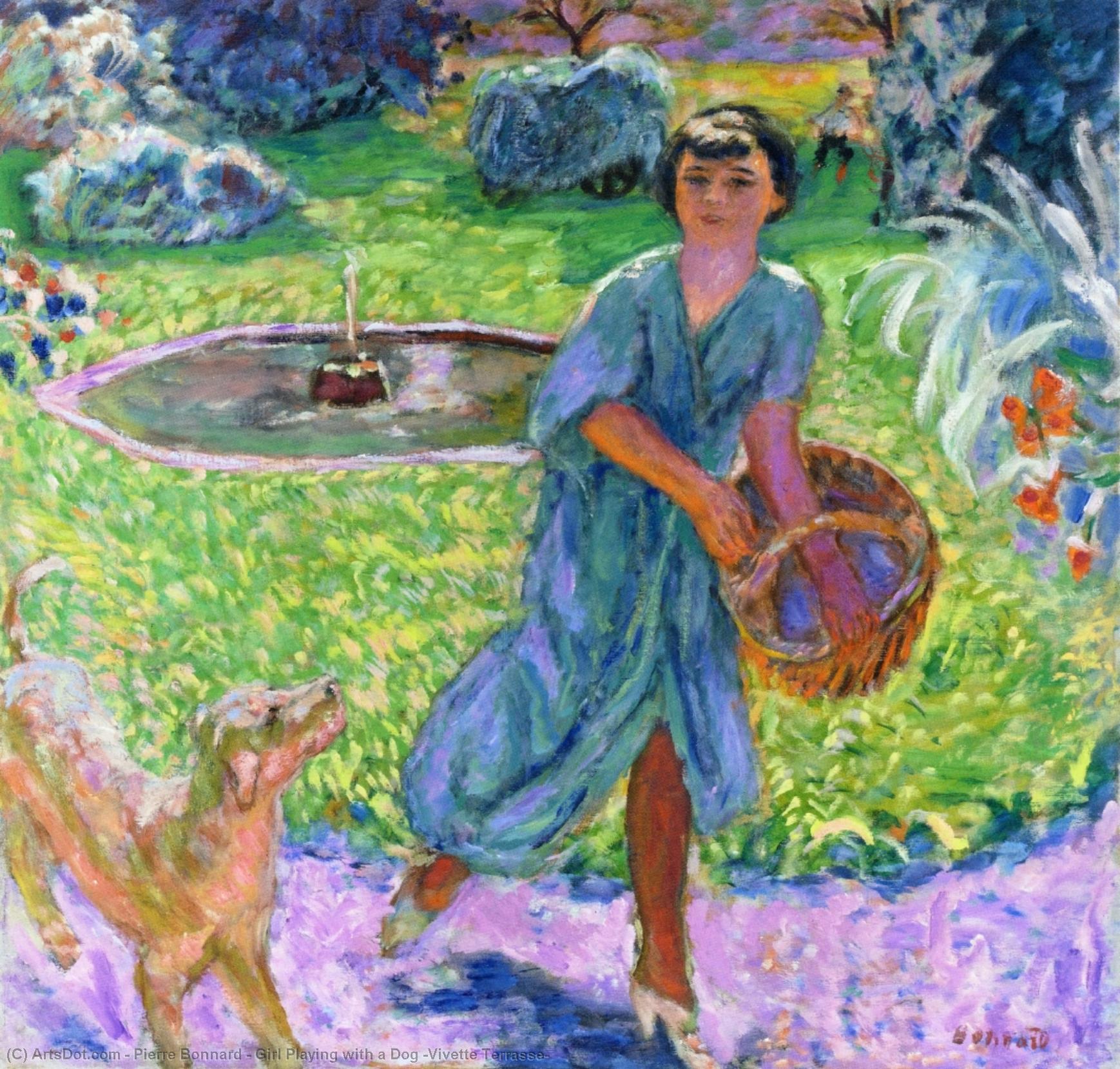 Order Oil Painting Replica Girl Playing with a Dog (Vivette Terrasse), 1913 by Pierre Bonnard (1867-1947, France) | ArtsDot.com
