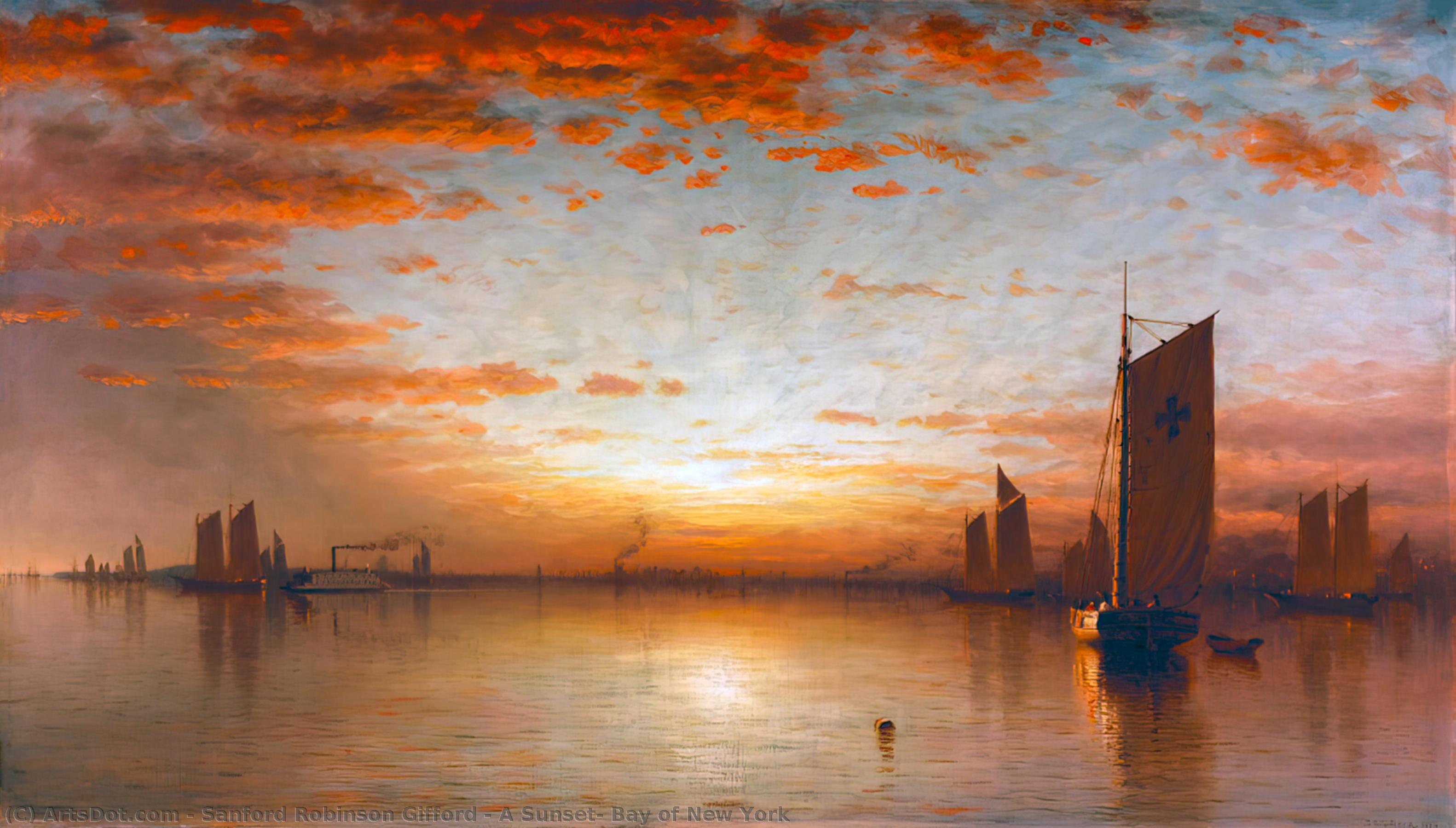 Buy Museum Art Reproductions A Sunset, Bay of New York, 1878 by Sanford Robinson Gifford (1823-1880, United States) | ArtsDot.com