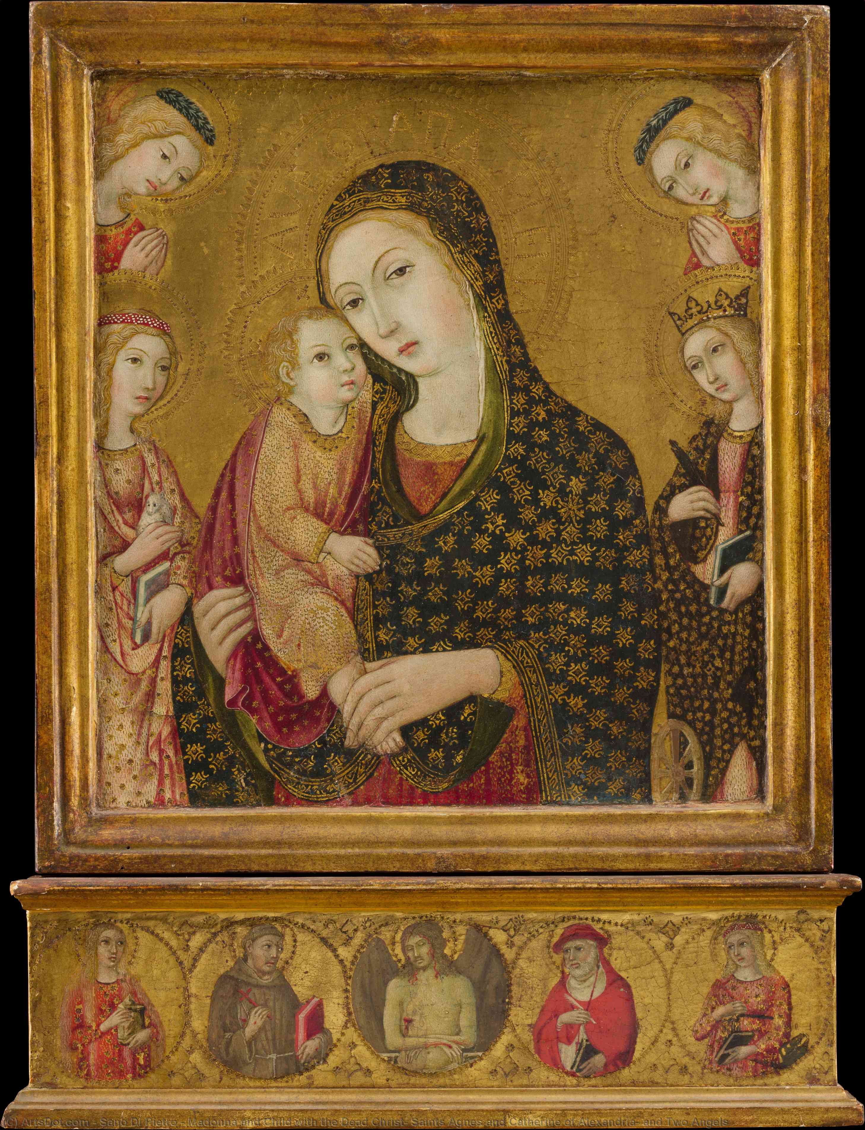 Order Oil Painting Replica Madonna and Child with the Dead Christ, Saints Agnes and Catherine of Alexandria, and Two Angels by Sano Di Pietro (1406-1481, Italy) | ArtsDot.com
