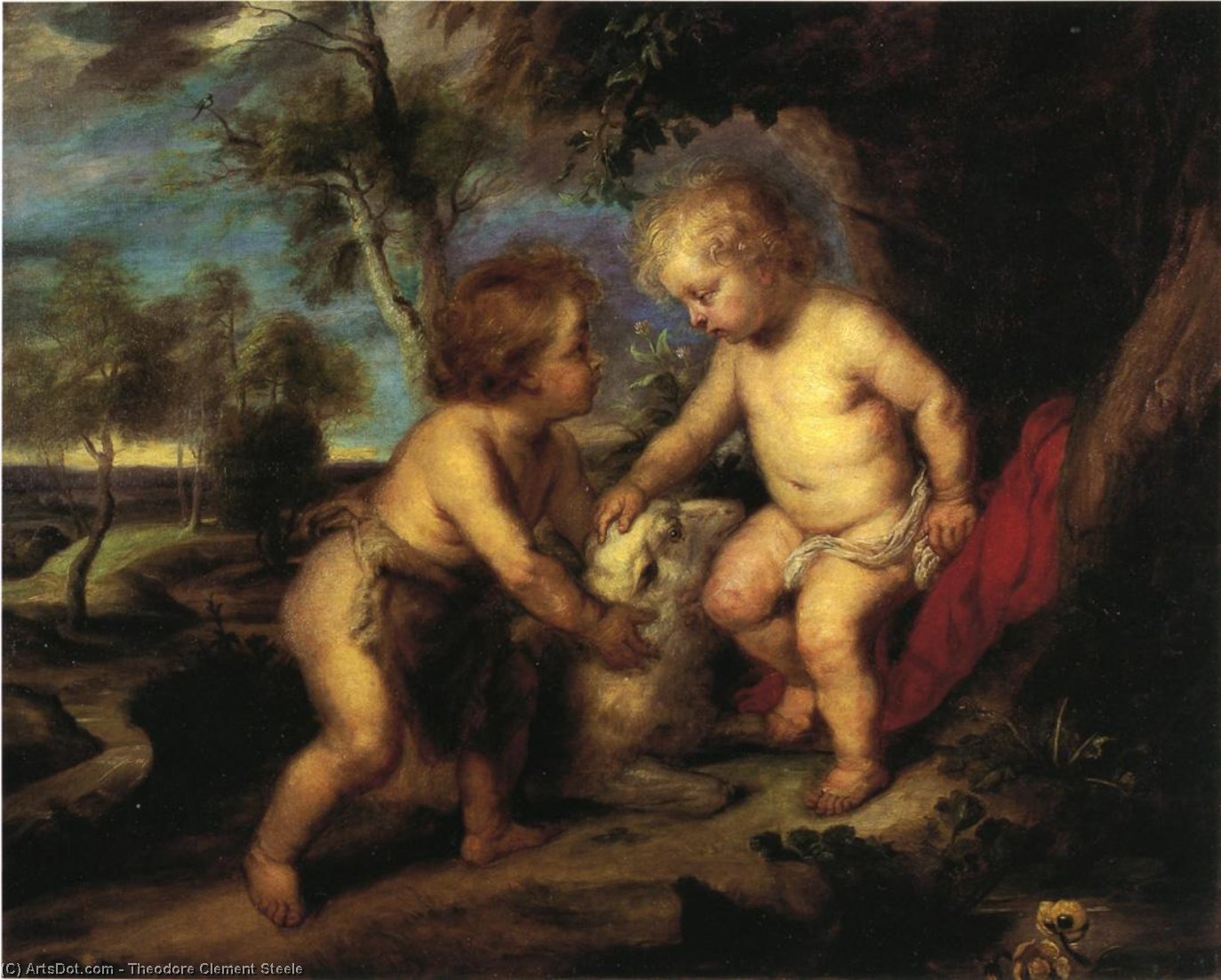 Order Art Reproductions The Christ Child and the Infant St. John after Rubens, 1883 by Theodore Clement Steele (1847-1926, United States) | ArtsDot.com