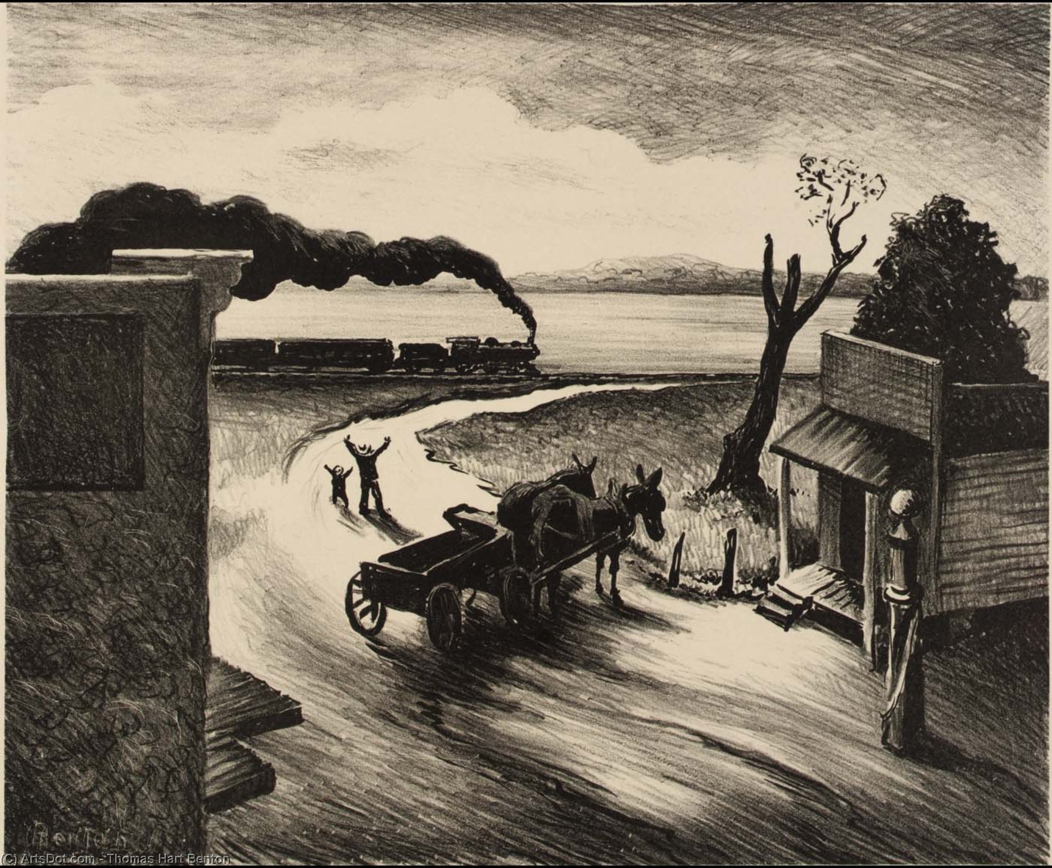 Order Art Reproductions Edge of Town by Thomas Hart Benton (Inspired By) (1889-1975, United States) | ArtsDot.com