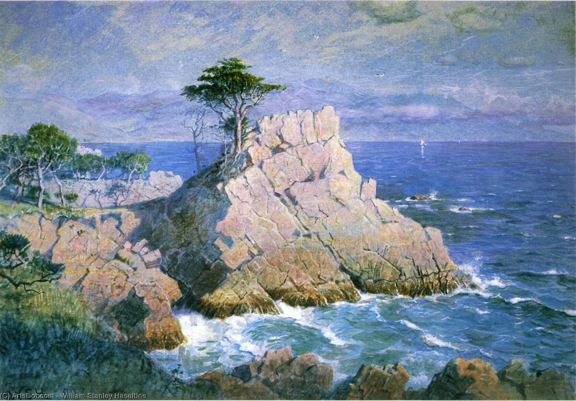 Order Oil Painting Replica Midway Point, California (aka Cypress Point, near Monterey) by William Stanley Haseltine (1835-1900, United States) | ArtsDot.com