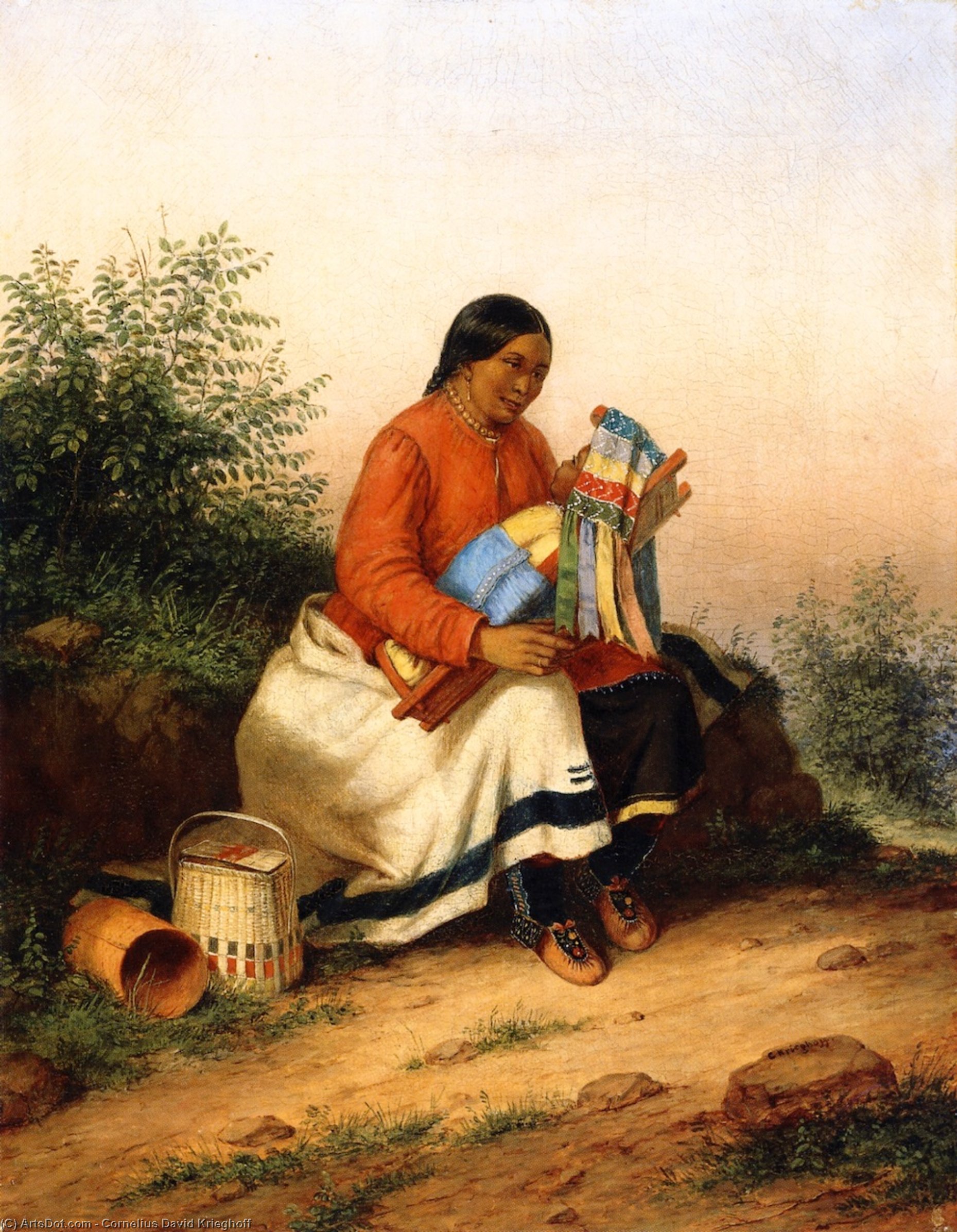 Order Paintings Reproductions Caughnawaga Woman and Baby, 1849 by Cornelius David Krieghoff (1815-1872, Netherlands) | ArtsDot.com