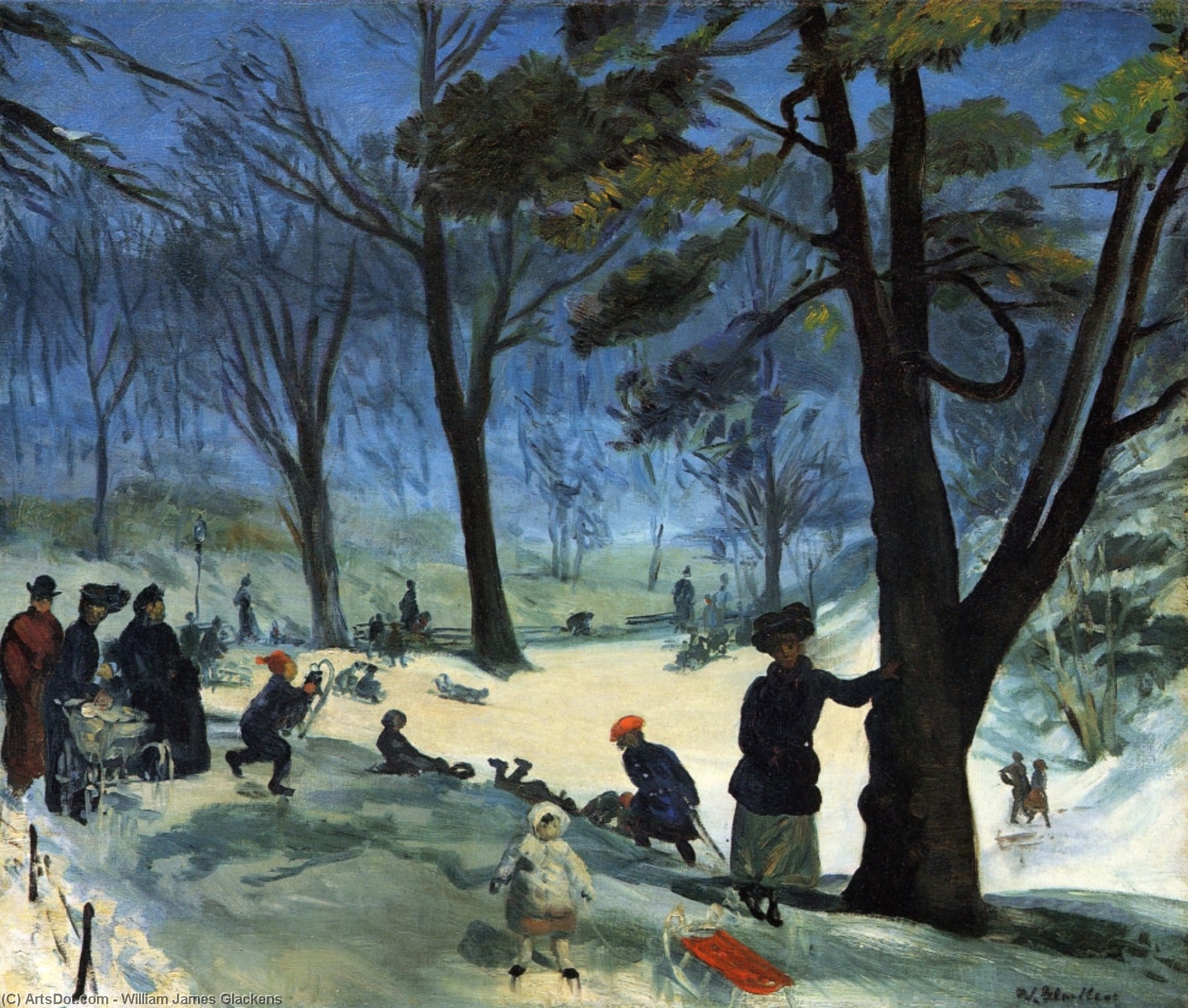 Order Paintings Reproductions Central Park in Winter, 1905 by William James Glackens (1870-1938, United States) | ArtsDot.com