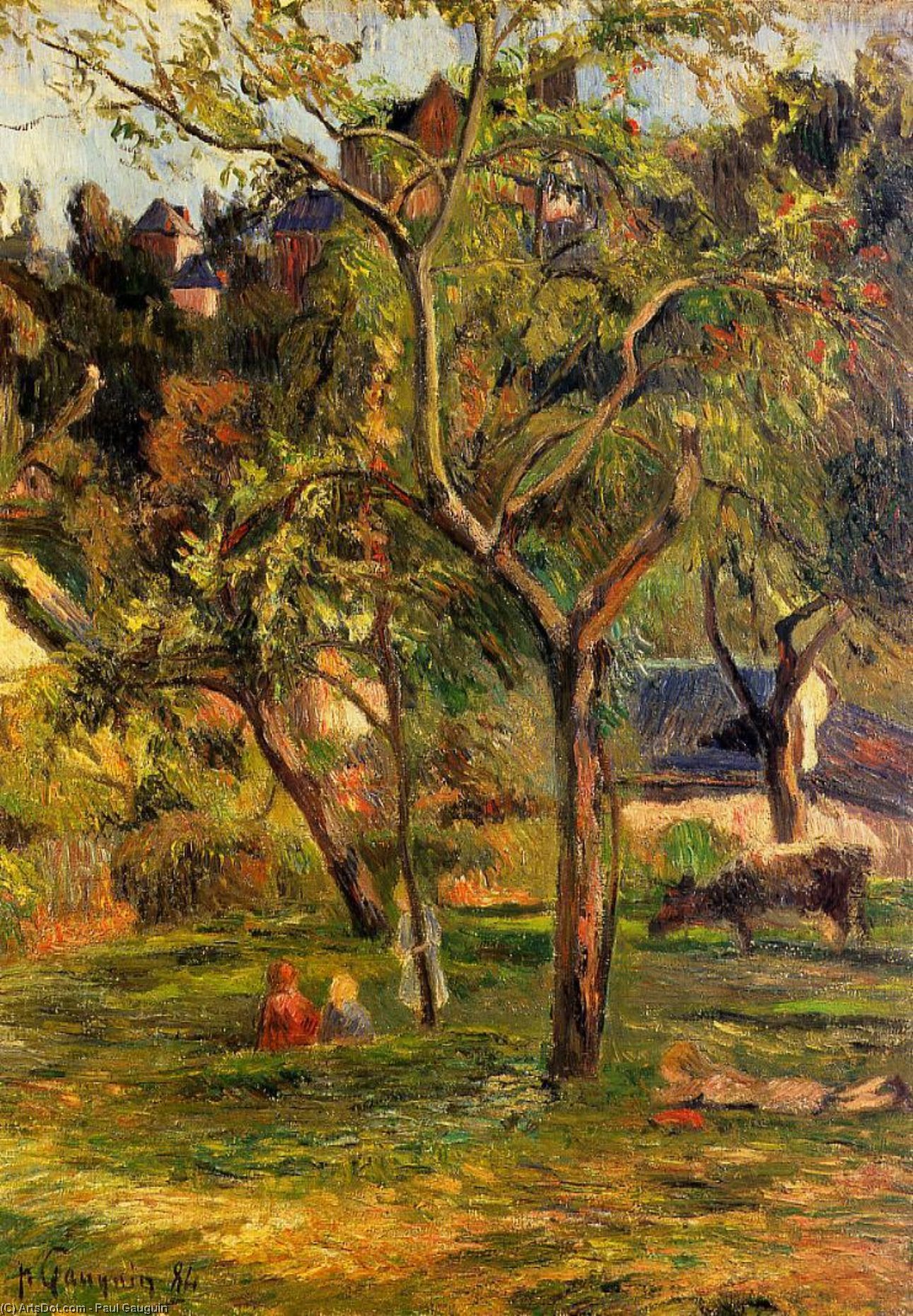 Order Oil Painting Replica Children in the Pasture (also known as Orchard below Bihorel Church), 1884 by Paul Gauguin (1848-1903, France) | ArtsDot.com