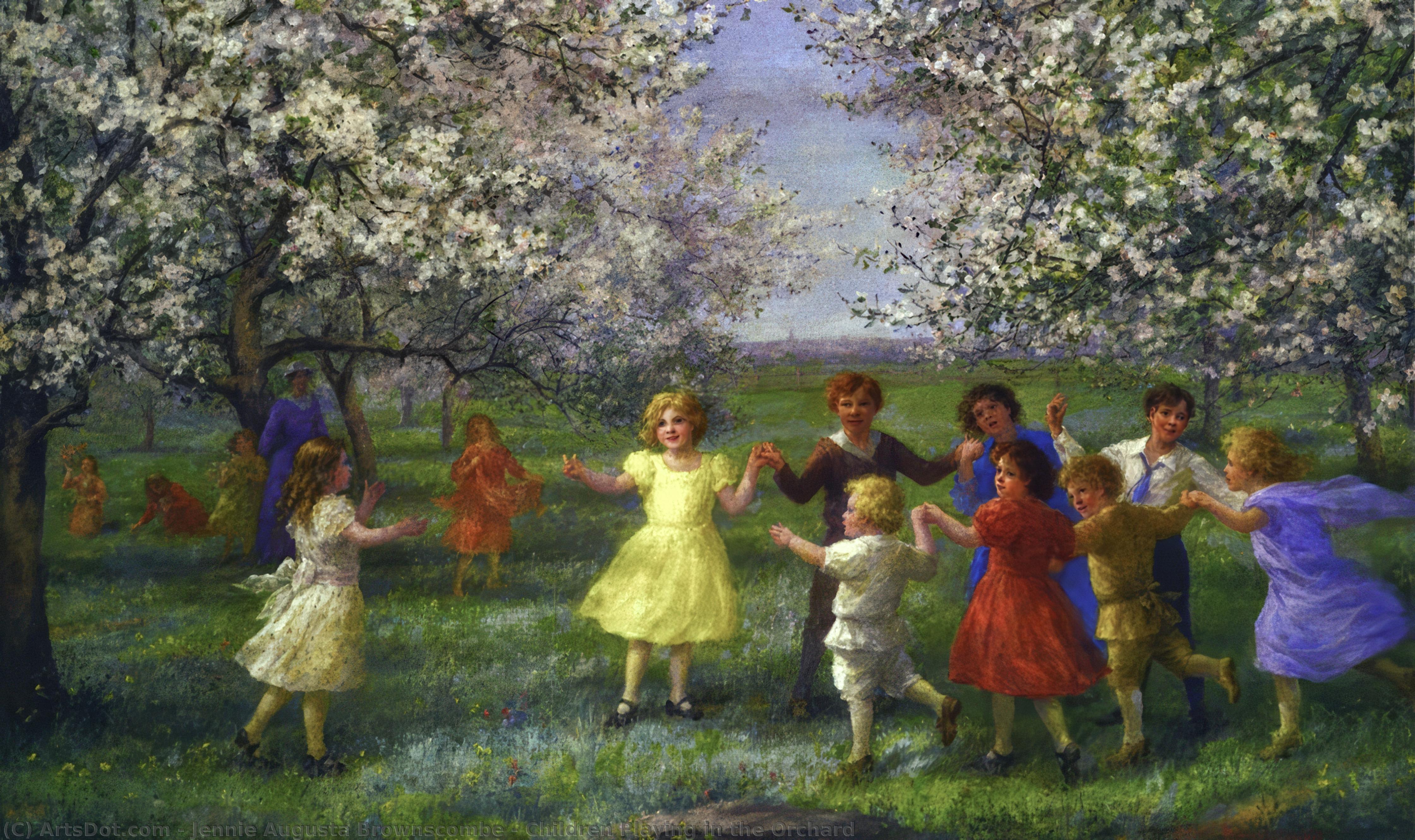 Order Oil Painting Replica Children Playing in the Orchard, 1934 by Jennie Augusta Brownscombe (1880-1936, United States) | ArtsDot.com