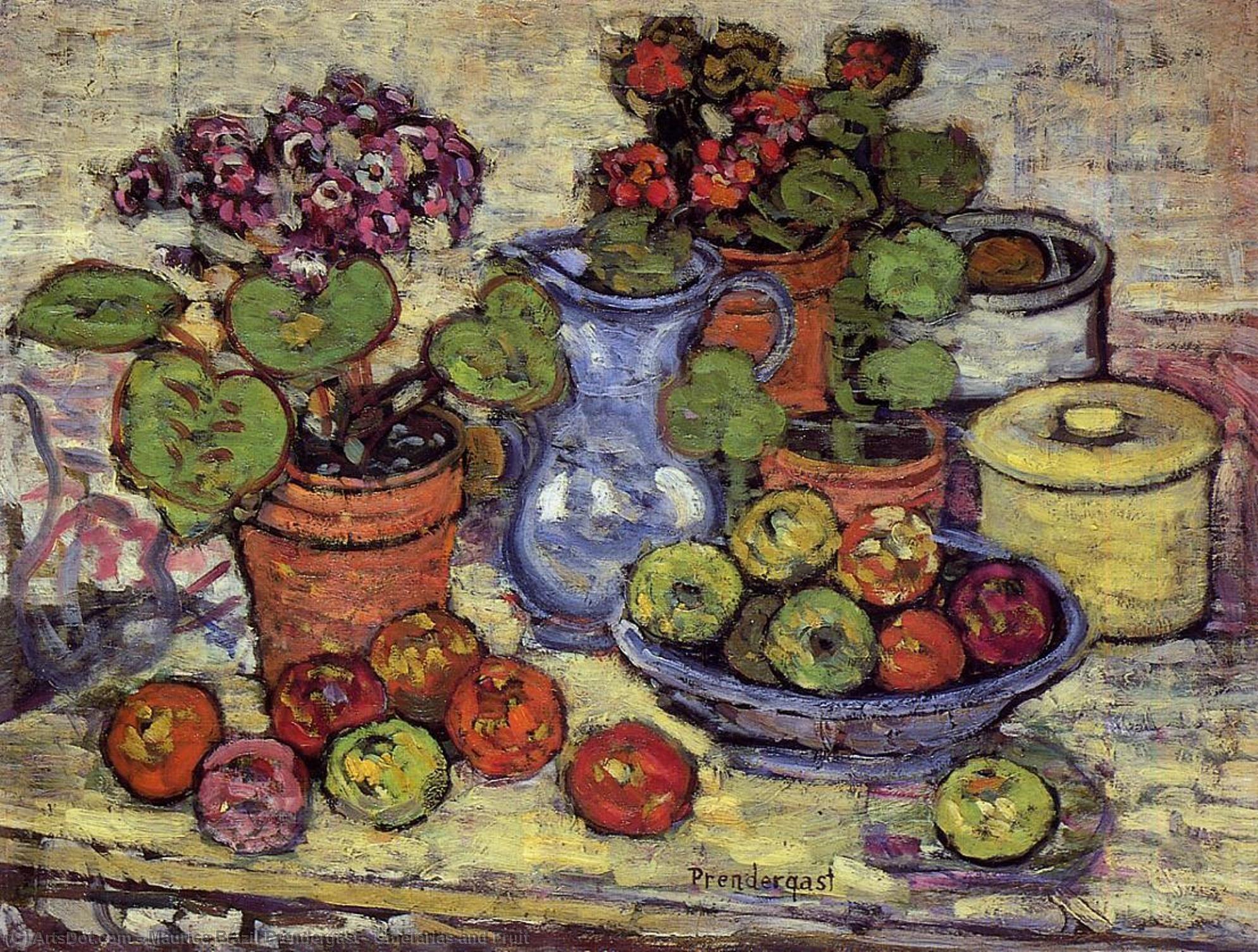 Order Paintings Reproductions Cinerarias and Fruit, 1912 by Maurice Brazil Prendergast (1858-1924, Canada) | ArtsDot.com