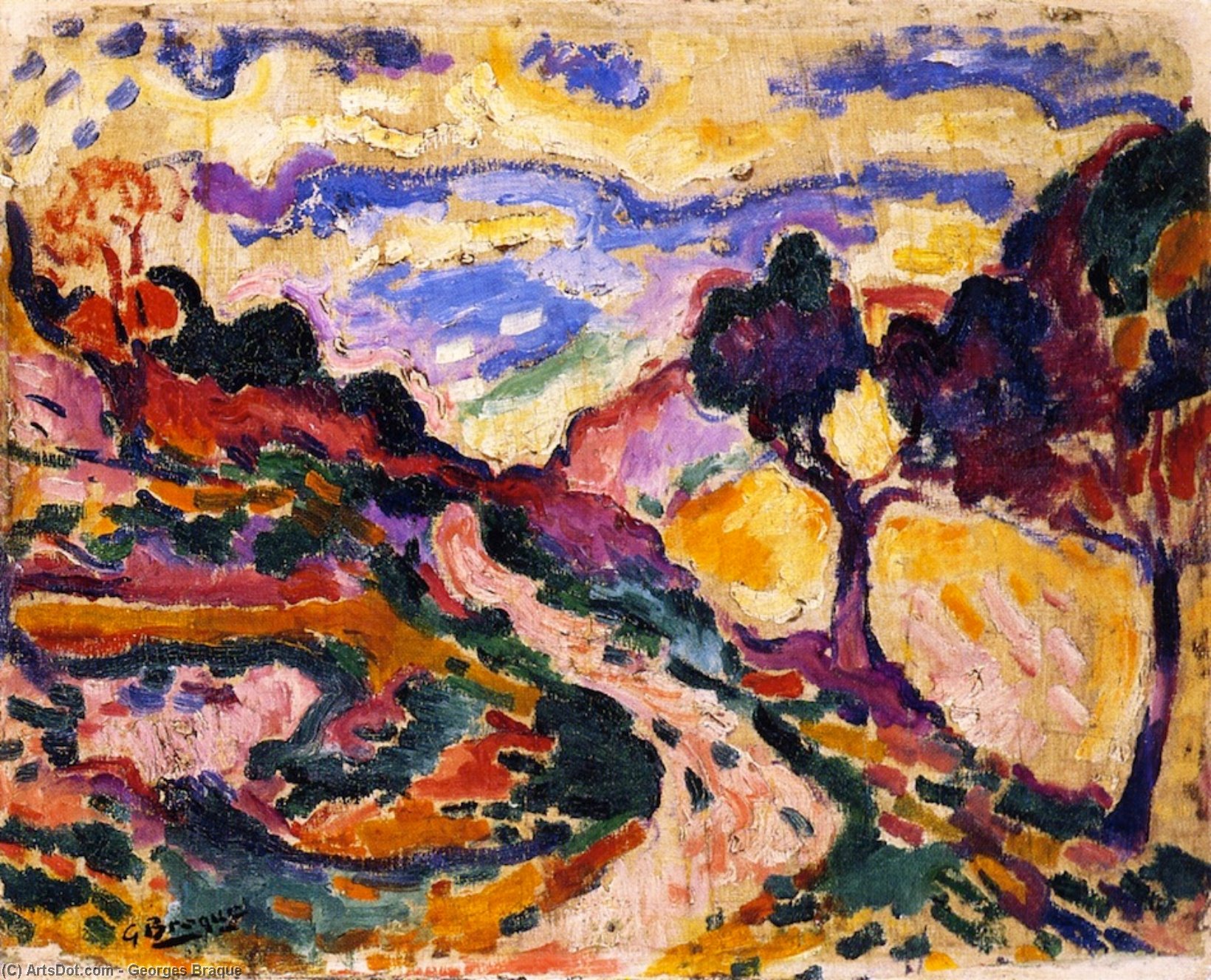 Order Art Reproductions Countryside at La Ciotat, 1907 by Georges Braque (Inspired By) (1882-1963, France) | ArtsDot.com