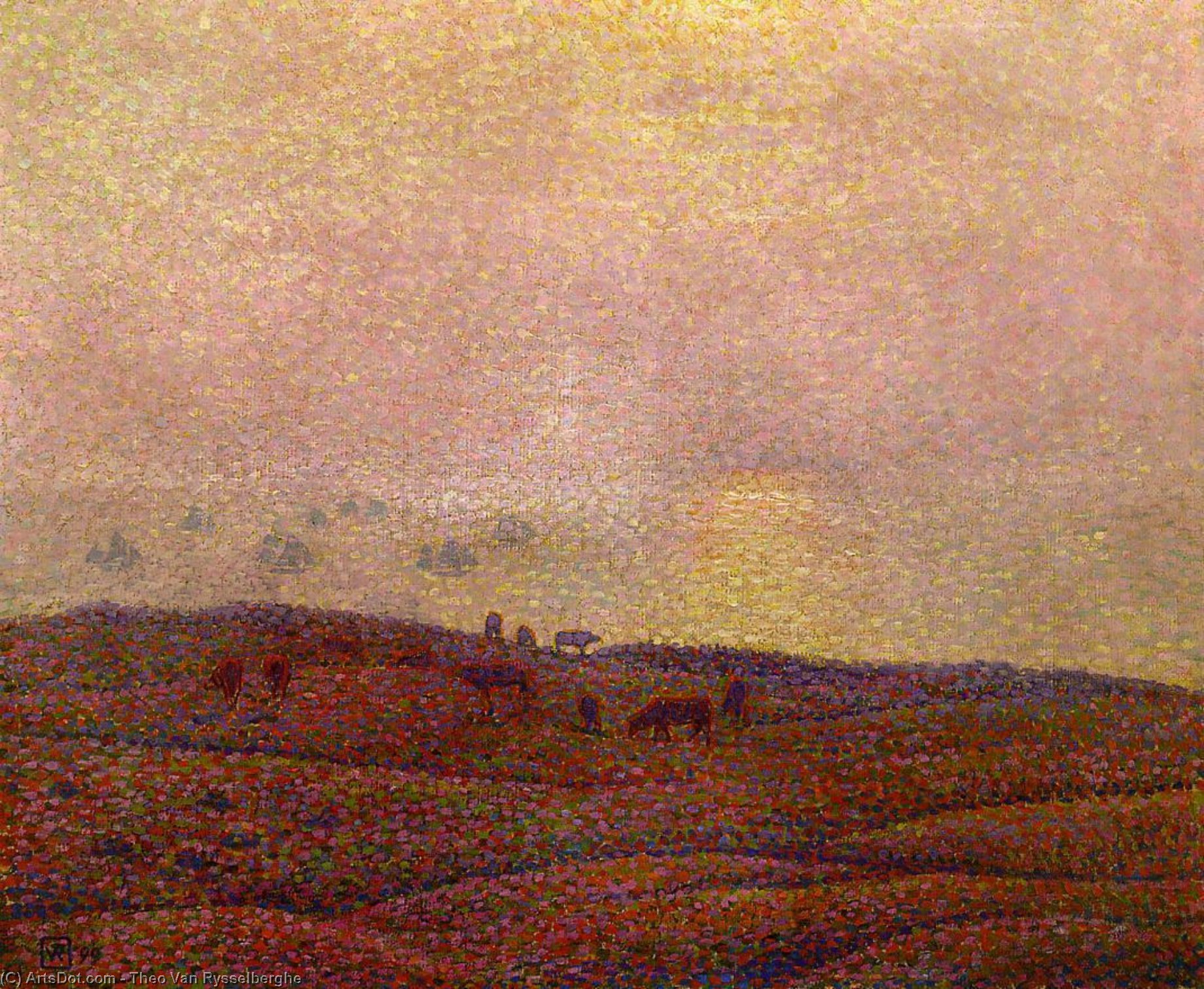 Order Paintings Reproductions Cows in a Landscape, 1899 by Theo Van Rysselberghe (1862-1926, Belgium) | ArtsDot.com