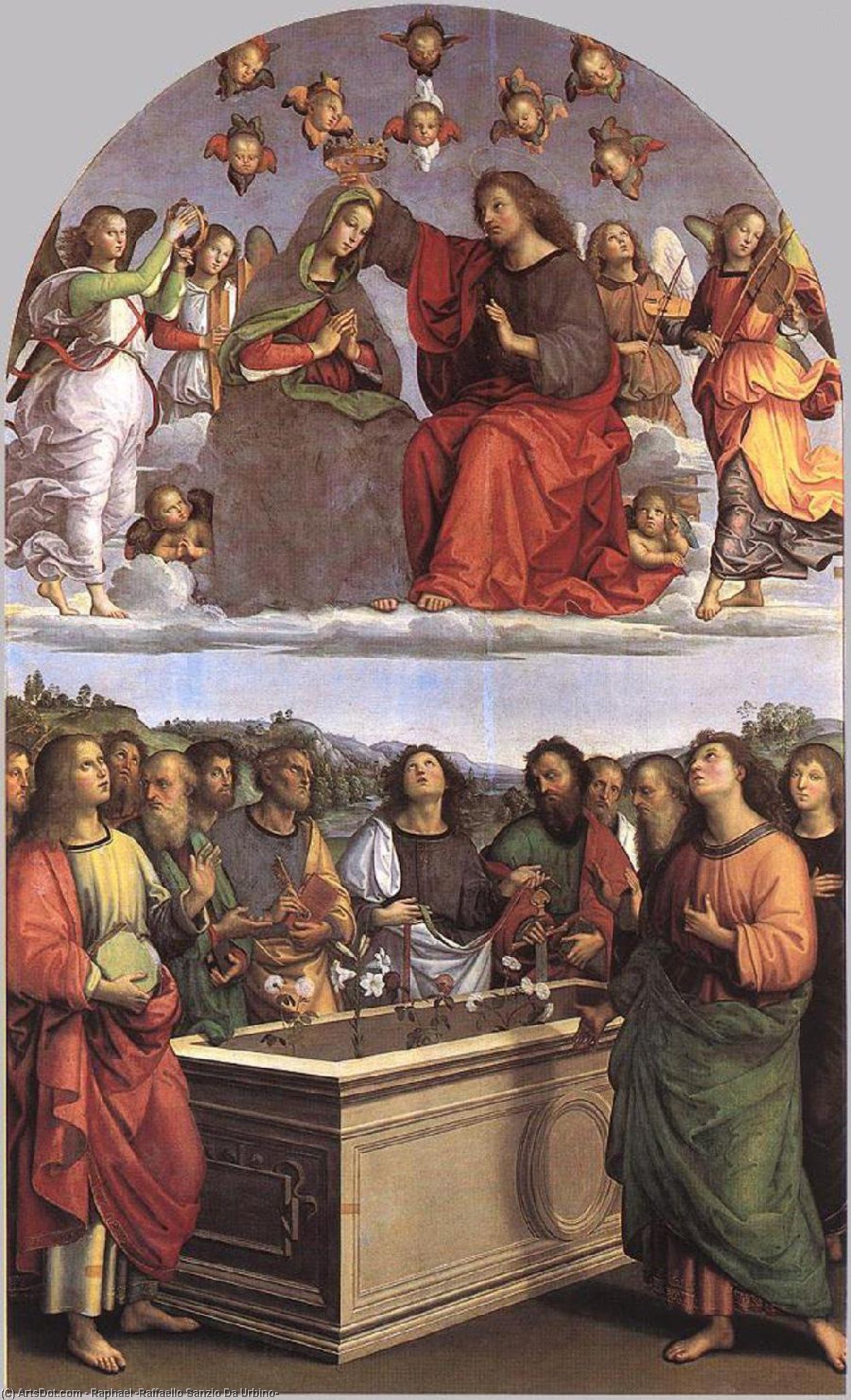 Buy Museum Art Reproductions The Crowning of the Virgin (Oddi altar), 1502 by Raphael (Raffaello Sanzio Da Urbino) (1483-1520, Italy) | ArtsDot.com