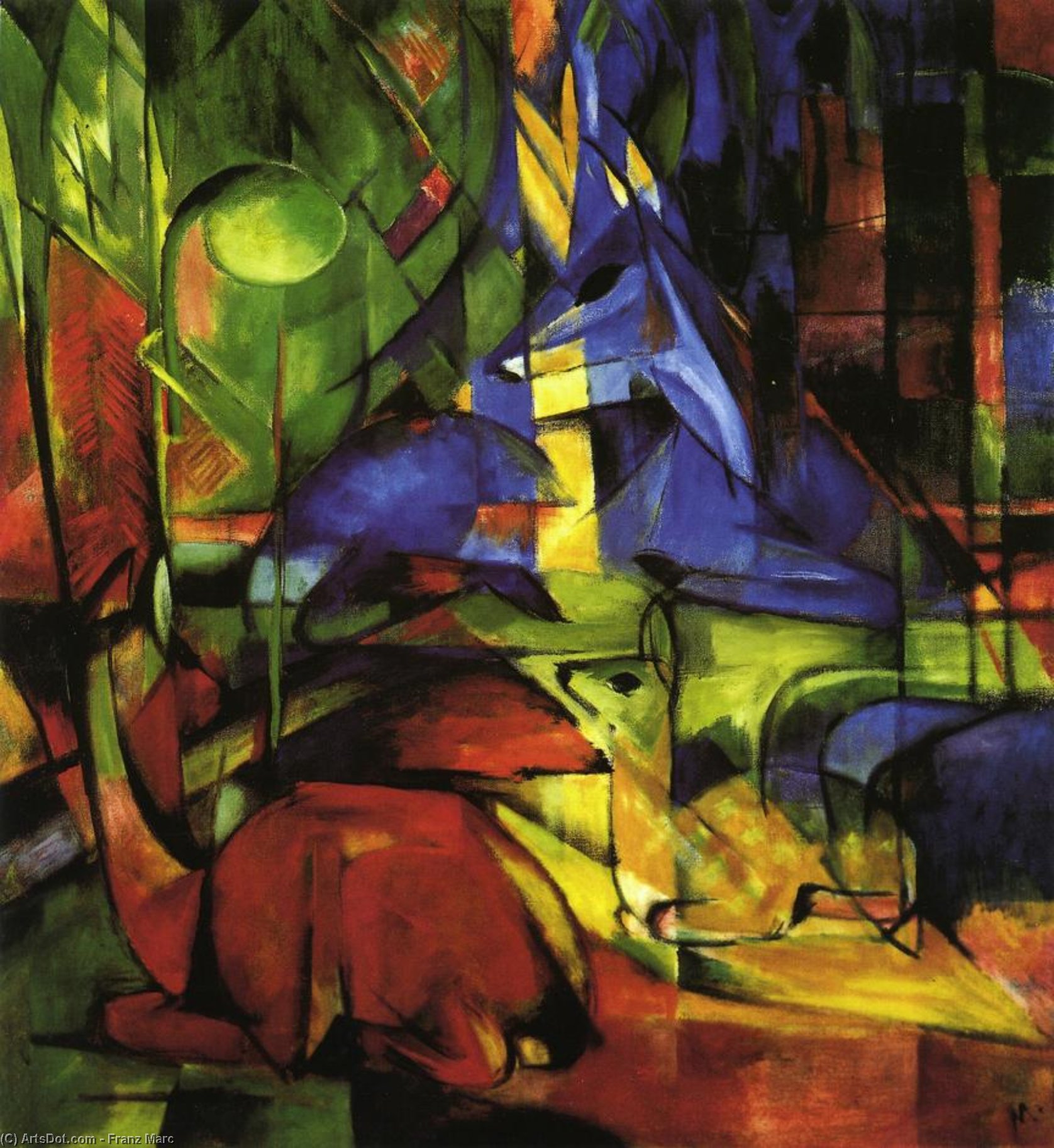 Order Oil Painting Replica Deer in the Forest II, 1914 by Franz Marc (1880-1916, Germany) | ArtsDot.com