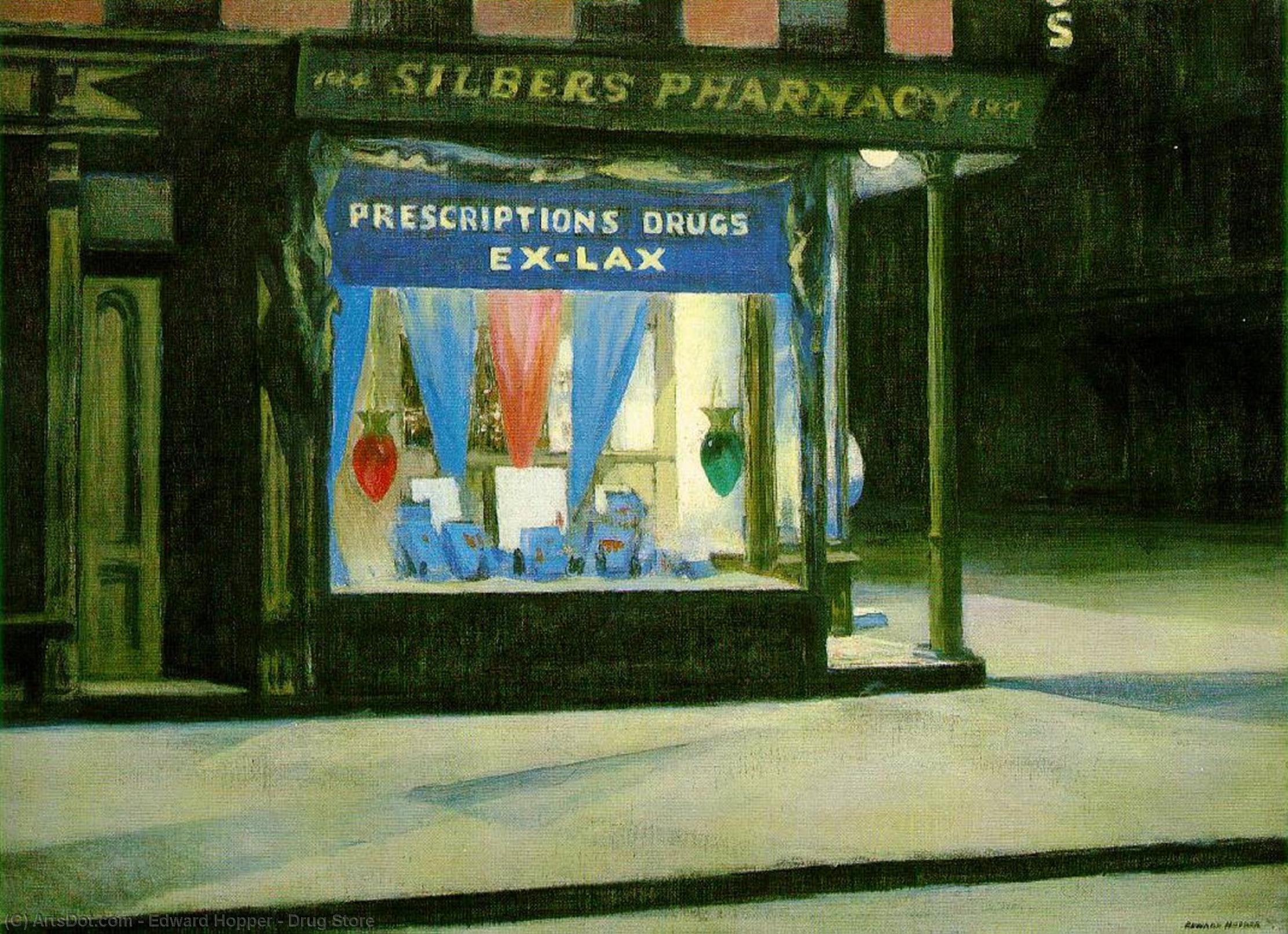 Order Oil Painting Replica Drug Store, 1927 by Edward Hopper (Inspired By) (1931-1967, United States) | ArtsDot.com