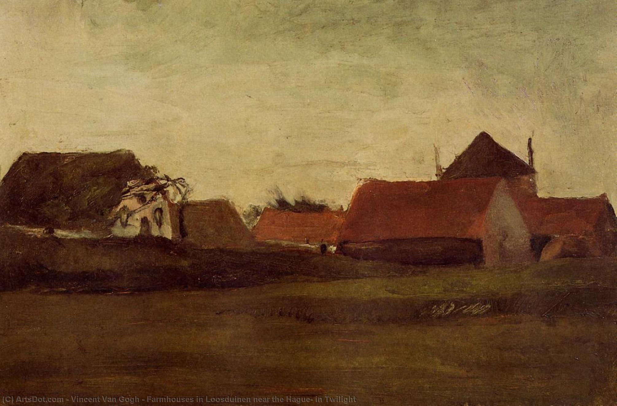 Order Paintings Reproductions Farmhouses in Loosduinen near the Hague, in Twilight, 1883 by Vincent Van Gogh (1853-1890, Netherlands) | ArtsDot.com