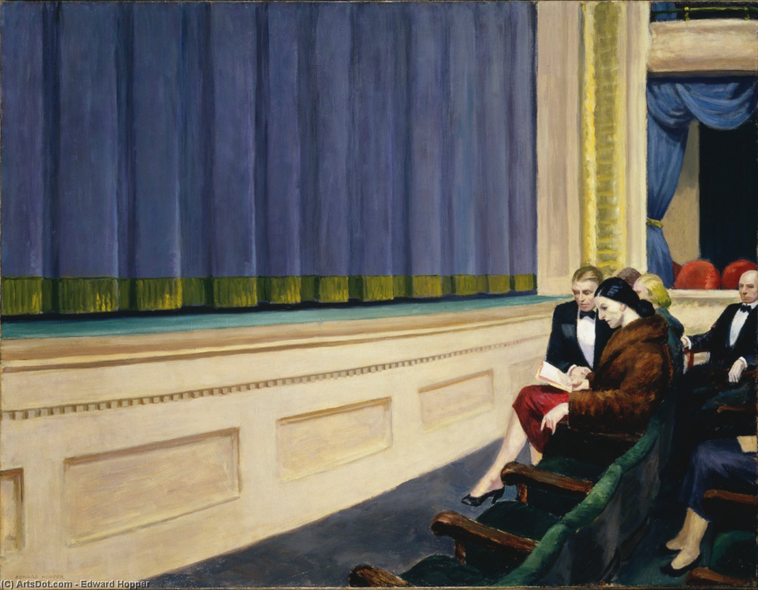購入 美術館の複製、美術複製、絵画複製、美術館の品質プリント、美術品の複製、有名な絵画の複製、博物館の品質再現、キャンバスにアートプリント ファースト・ロウ・オーケストラ, 1951 バイ Edward Hopper (に触発された) (1931-1967, United States) | ArtsDot.com