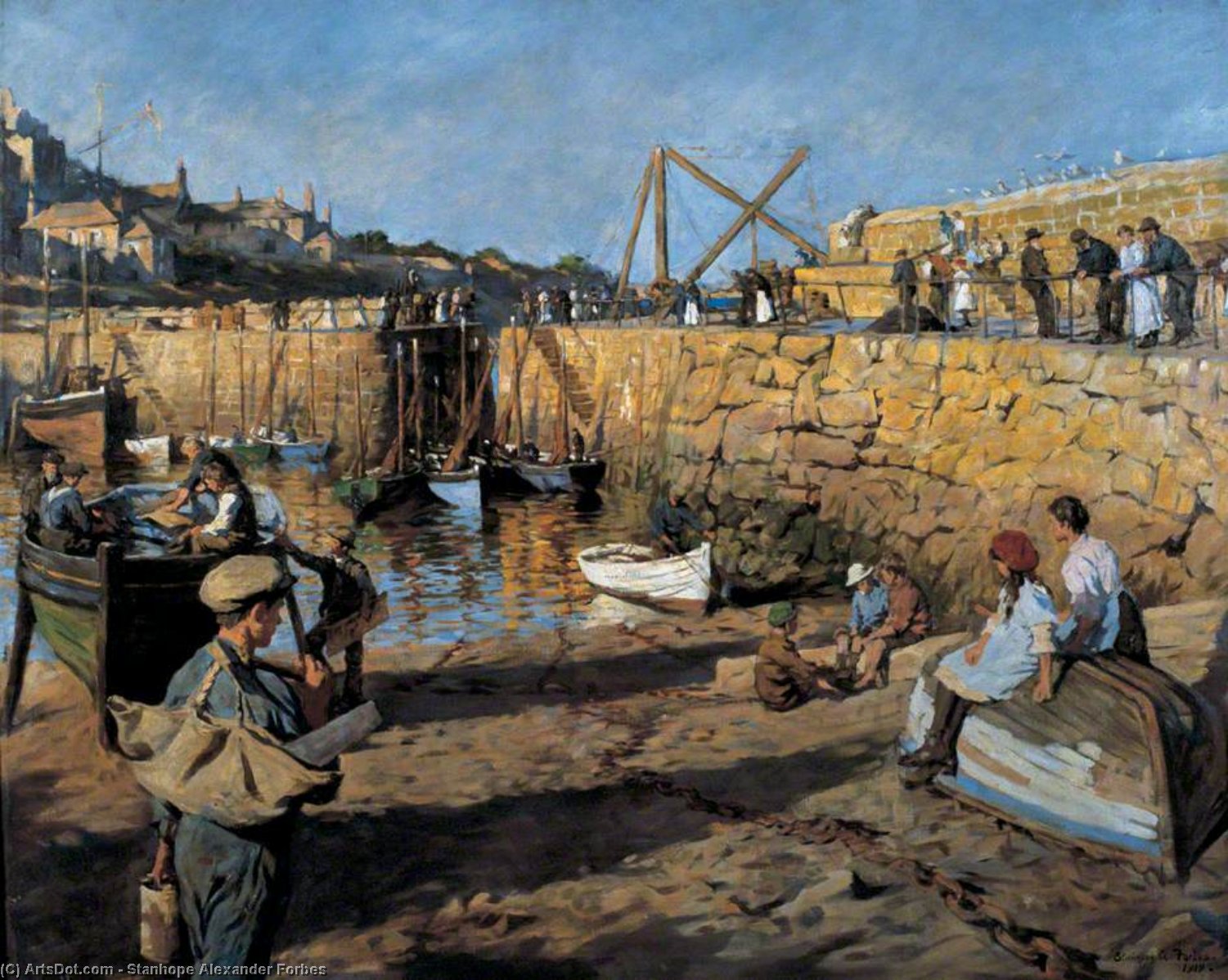 Order Oil Painting Replica Fitting Out, Mousehole Harbour, 1919 by Stanhope Alexander Forbes (1857-1947, Ireland) | ArtsDot.com