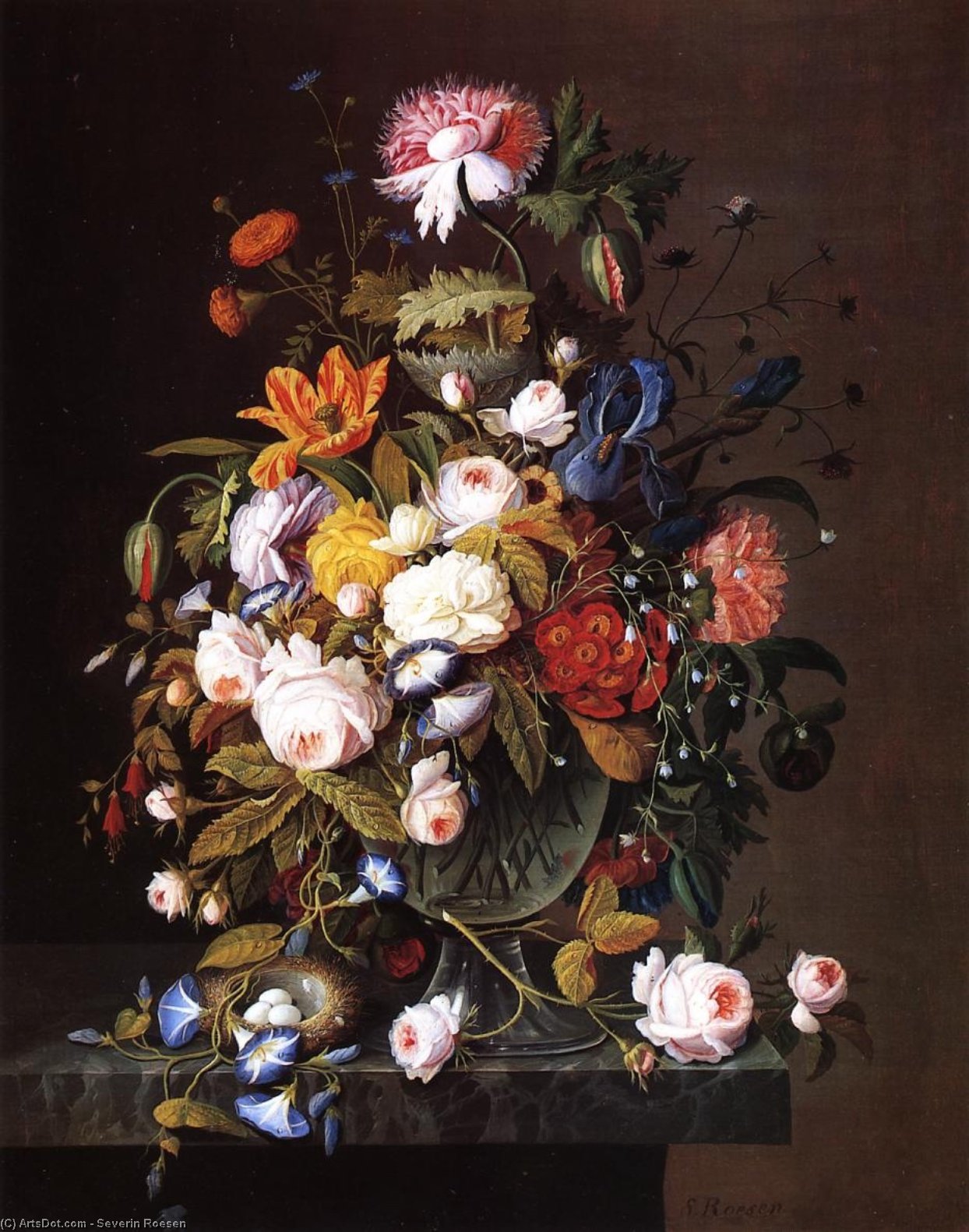 Buy Museum Art Reproductions Floral Still Life with Bird`s Nest by Severin Roesen (1815-1872, Germany) | ArtsDot.com