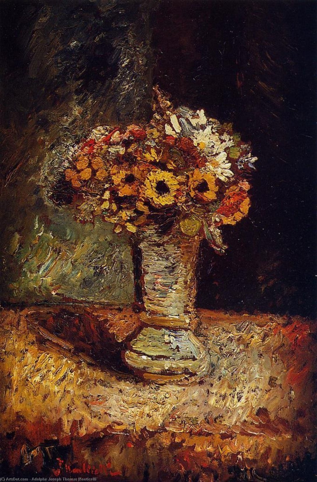 Order Paintings Reproductions Flowers in a Vase by Adolphe Joseph Thomas Monticelli (1824-1886, France) | ArtsDot.com
