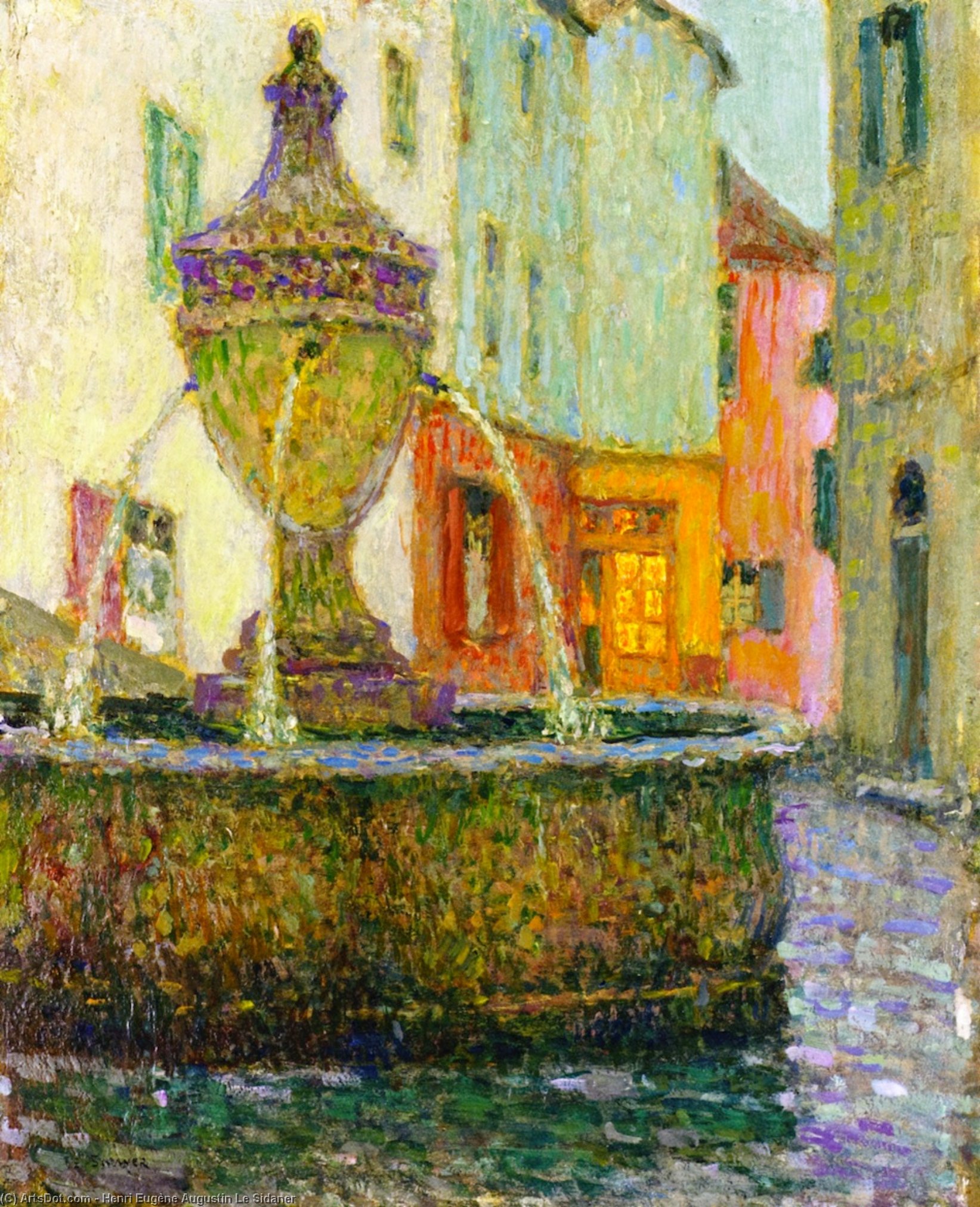 Order Paintings Reproductions The Fountain, Saint-Paul-de-Vence, 1925 by Henri Eugène Augustin Le Sidaner (1862-1939, Mauritius) | ArtsDot.com