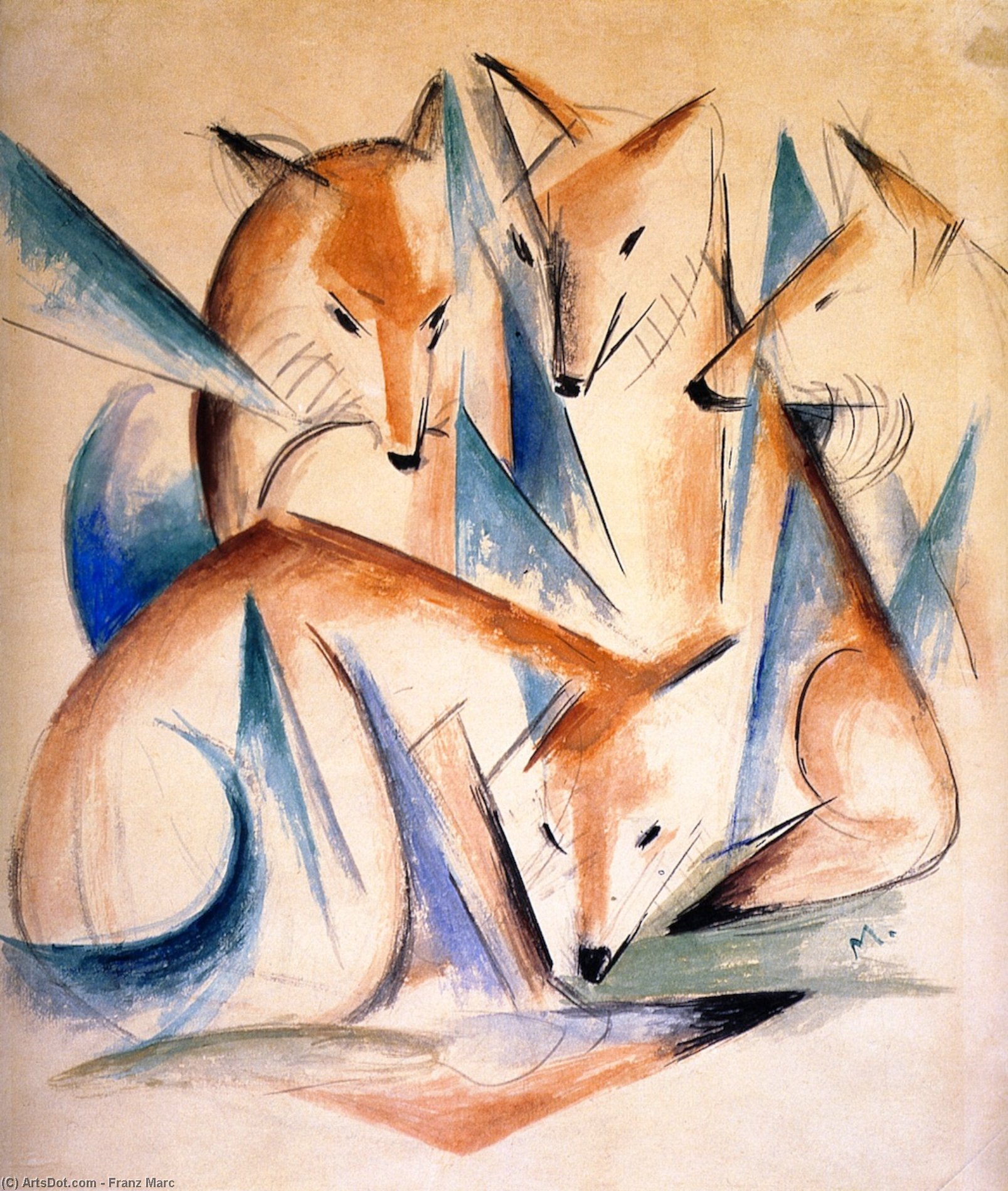 Order Artwork Replica Foxes (also known as Four Foxes), 1913 by Franz Marc (1880-1916, Germany) | ArtsDot.com