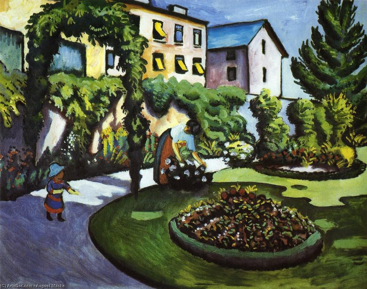 Order Art Reproductions Garden Picture (also known as The Macke`s Garden in Bonn), 1911 by August Macke (1887-1914, Germany) | ArtsDot.com