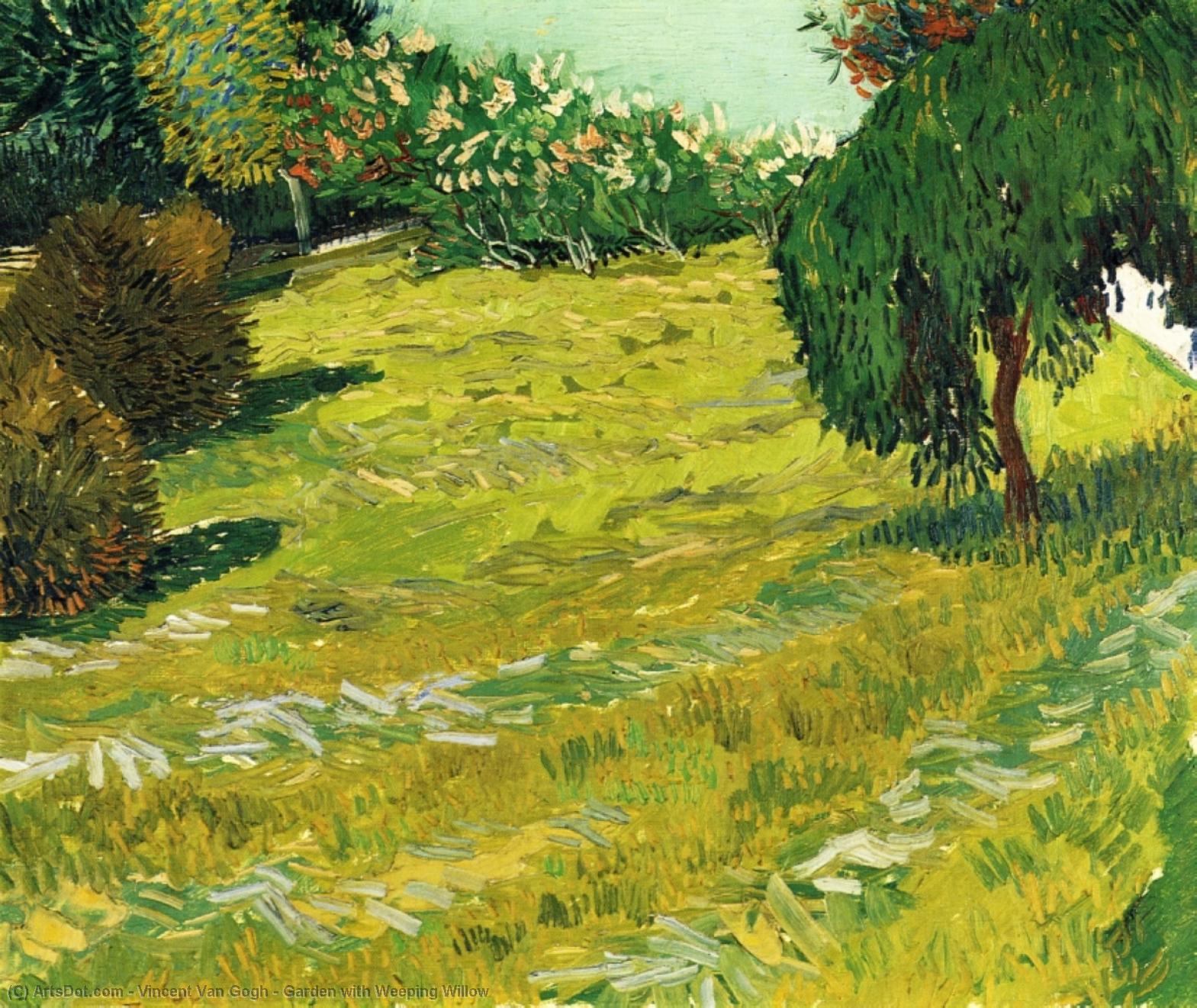 Order Art Reproductions Garden with Weeping Willow, 1888 by Vincent Van Gogh (1853-1890, Netherlands) | ArtsDot.com