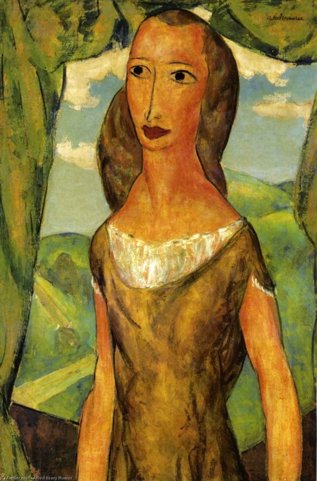 Order Oil Painting Replica Girl with Landscape, 1924 by Alfred Henry Maurer (1868-1932, United States) | ArtsDot.com