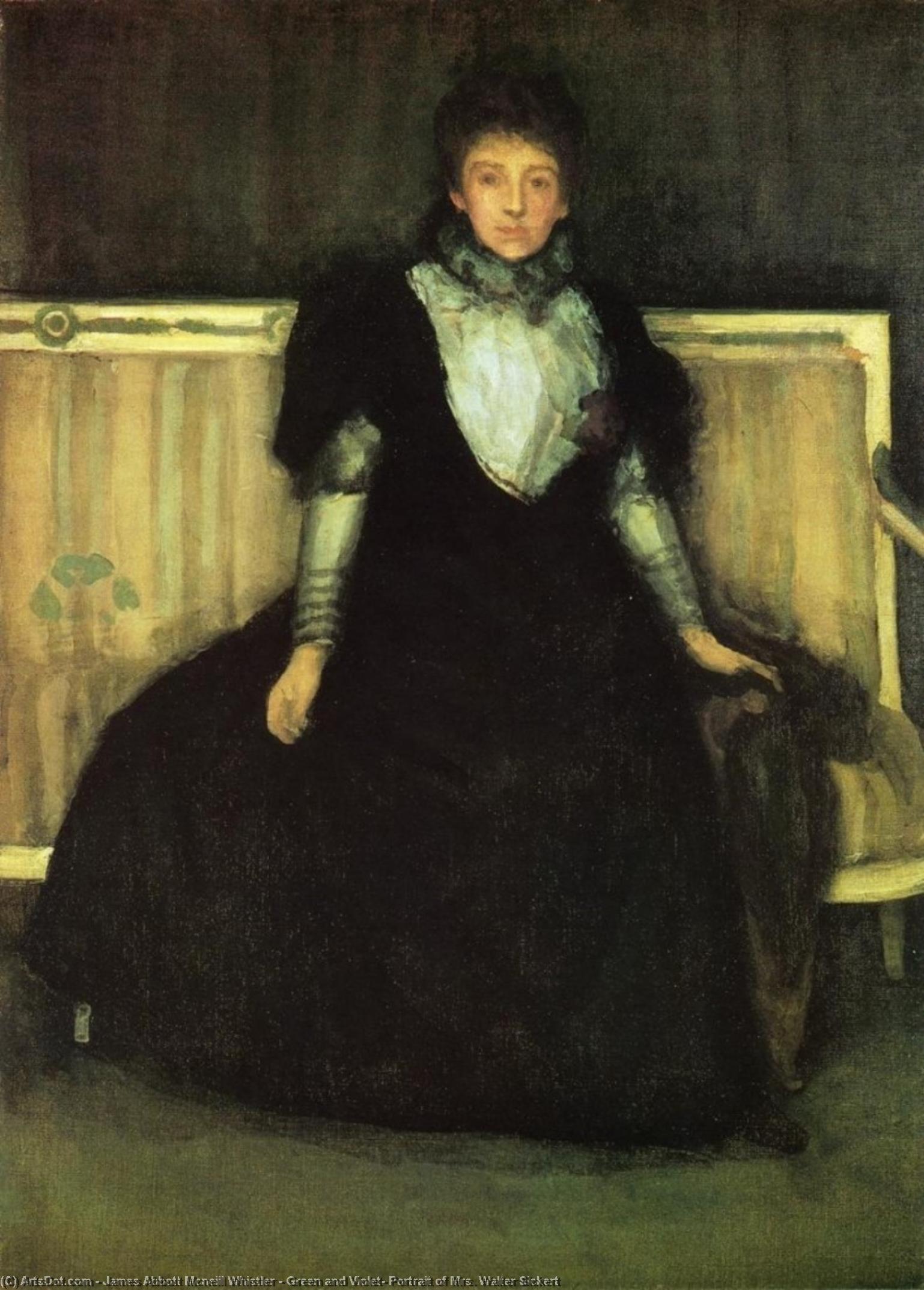 Order Paintings Reproductions Green and Violet: Portrait of Mrs. Walter Sickert, 1885 by James Abbott Mcneill Whistler (1834-1903, United States) | ArtsDot.com