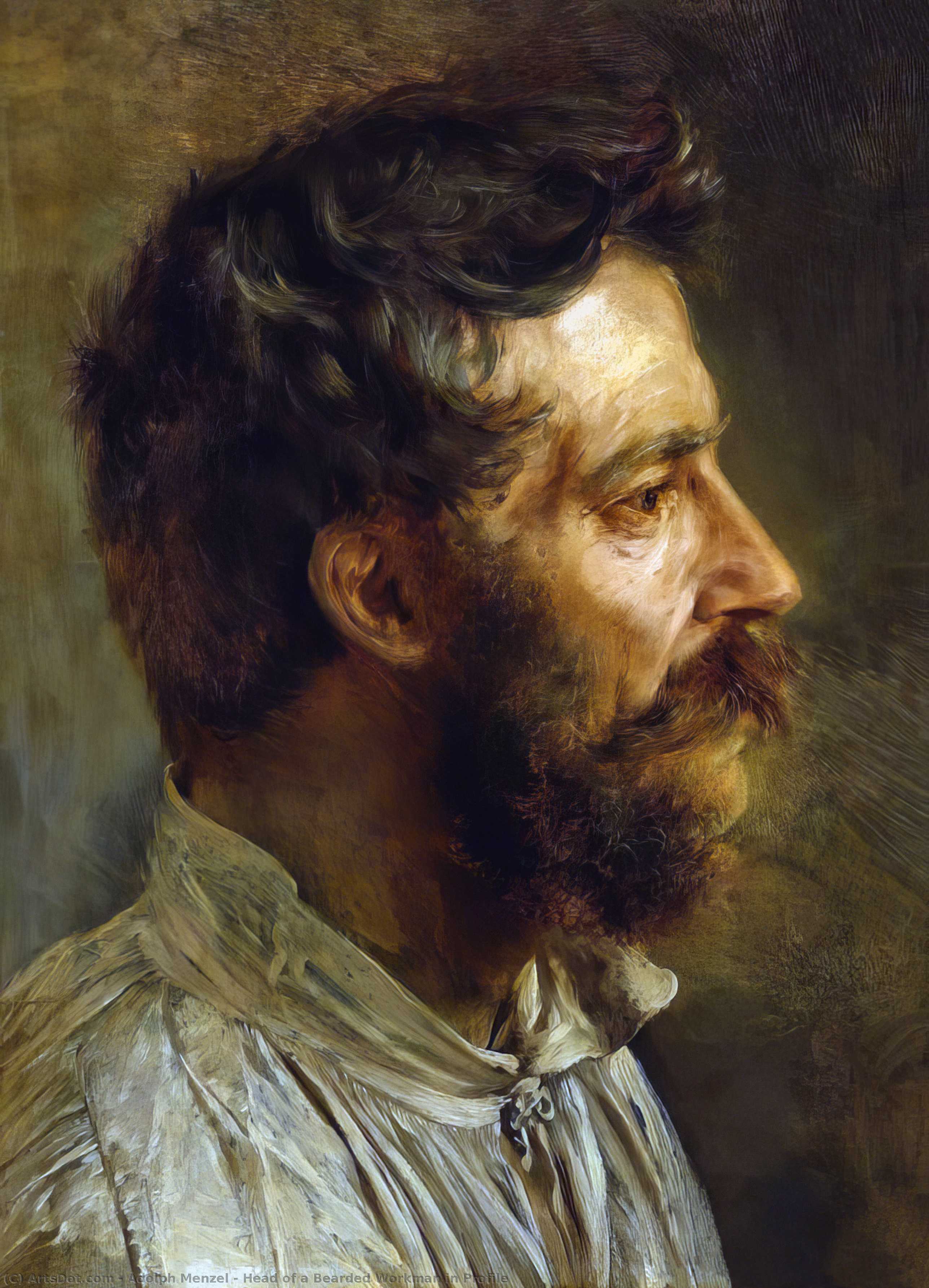 Buy Museum Art Reproductions Head of a Bearded Workman in Profile, 1844 by Adolph Menzel | ArtsDot.com