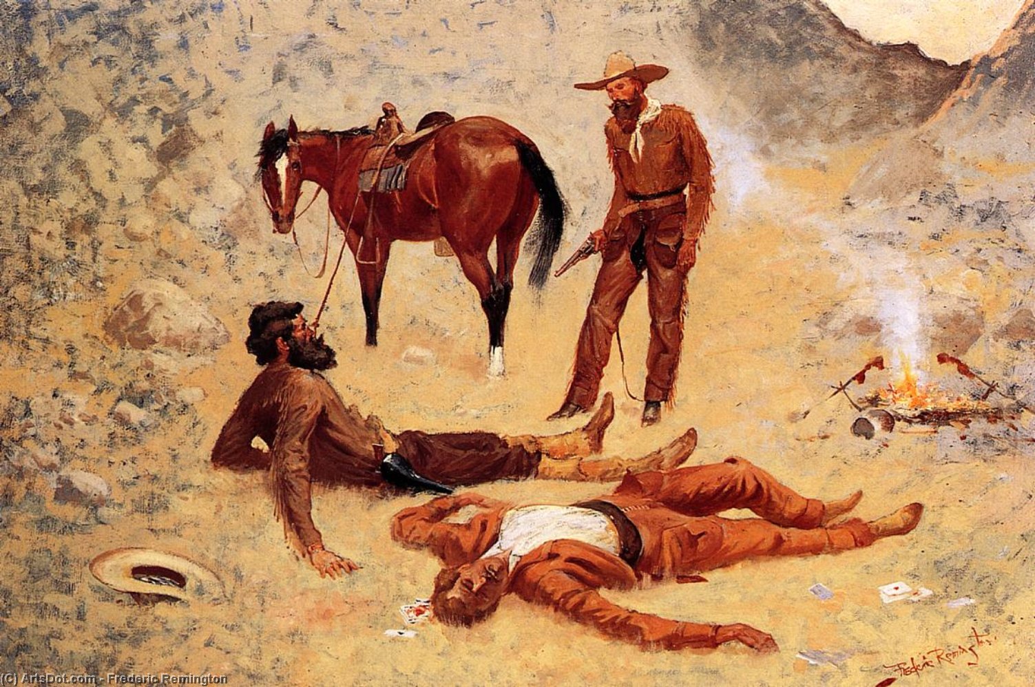 Order Oil Painting Replica He Lay Where He Had Been Jerked, Still as a Log (also known as Jerked Down), 1893 by Frederic Remington (1861-1909, United States) | ArtsDot.com