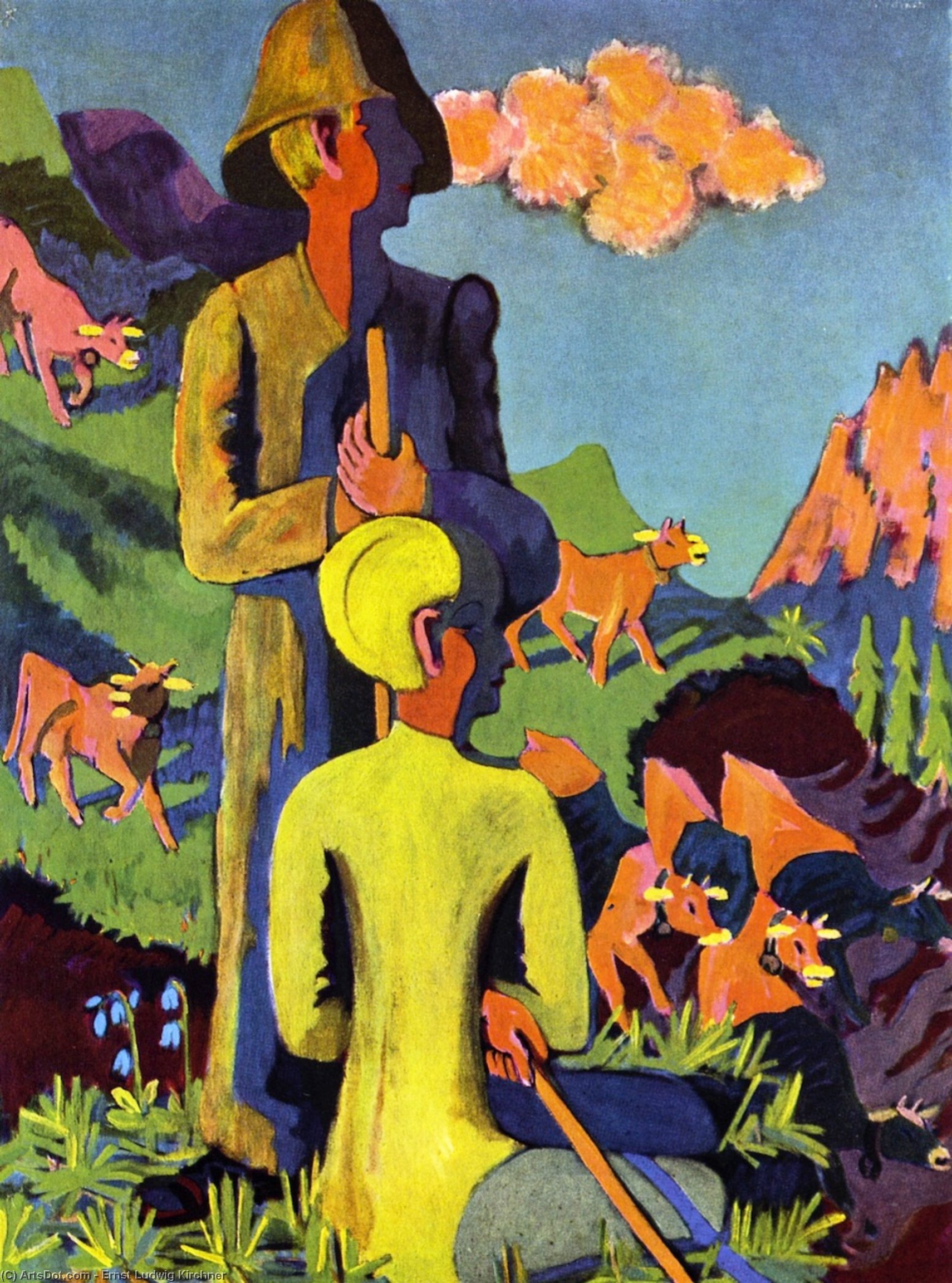 Order Art Reproductions Hirten am Abend, 1937 by Ernst Ludwig Kirchner (1880-1938, Germany) | ArtsDot.com