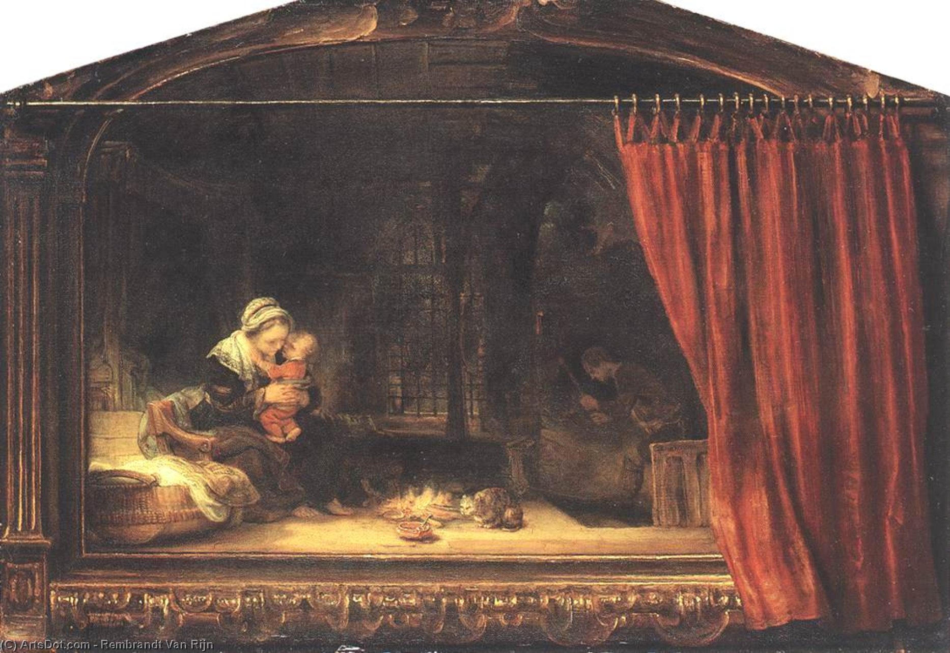 Order Paintings Reproductions The Holy Family with a Curtain, 1646 by Rembrandt Van Rijn (1606-1669, Netherlands) | ArtsDot.com