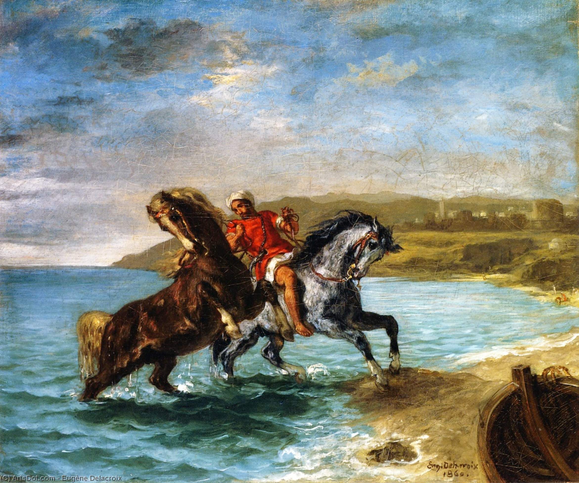Order Paintings Reproductions Horses Coming Out of the Sea, 1860 by Eugène Delacroix (1798-1863, France) | ArtsDot.com