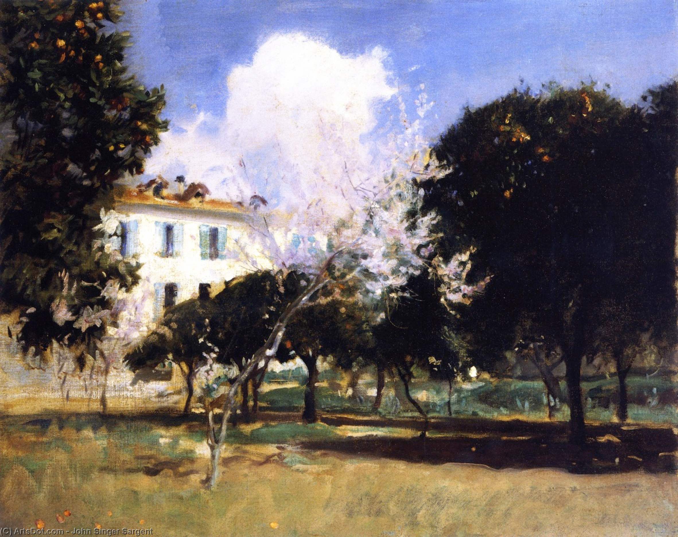 Buy Museum Art Reproductions House and Garden, Nice (also known as Almond Blossoms), 1883 by John Singer Sargent (1856-1925, Italy) | ArtsDot.com