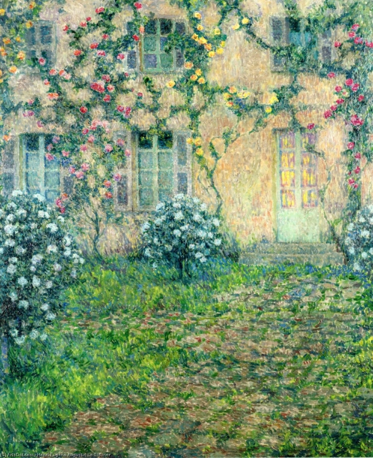 Order Oil Painting Replica House with Roses, 1920 by Henri Eugène Augustin Le Sidaner (1862-1939, Mauritius) | ArtsDot.com