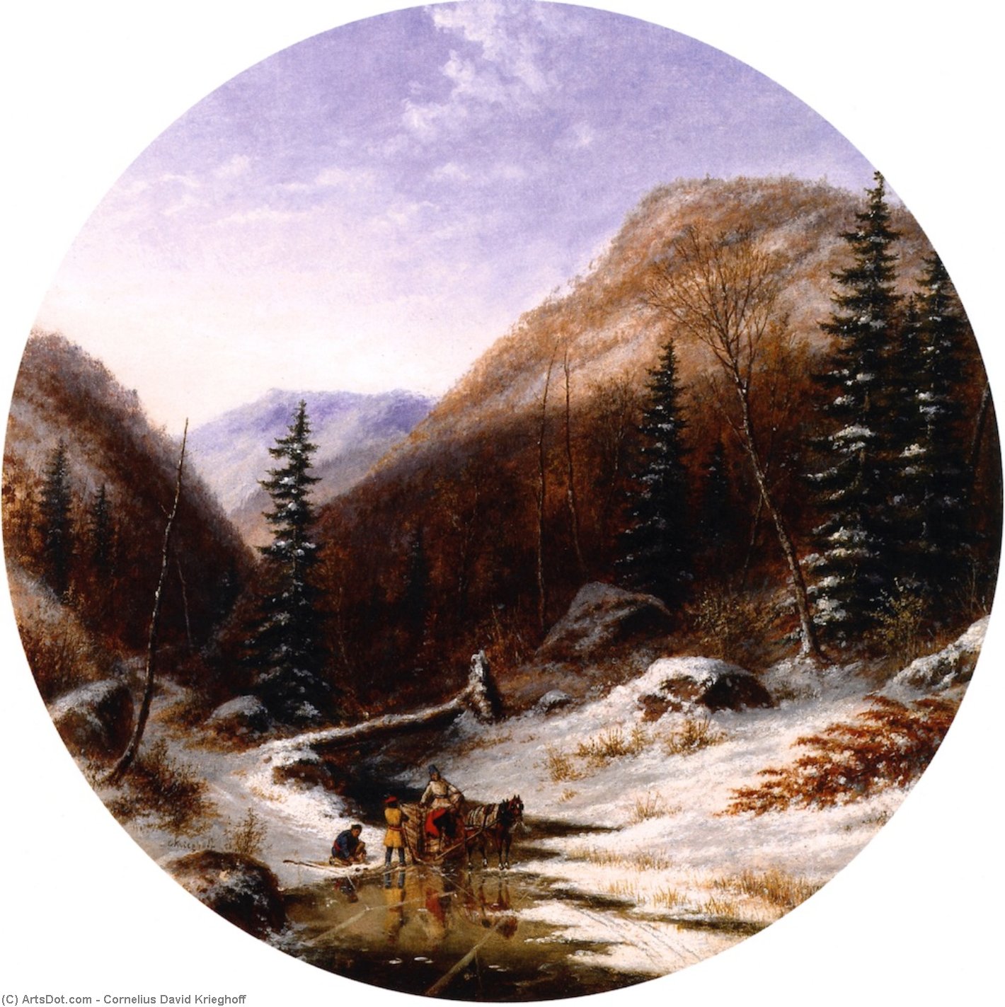 顺序 手工油畫 在魁北克市以下的Kinga de Caribou, 1856 通过 Cornelius David Krieghoff (1815-1872, Netherlands) | ArtsDot.com