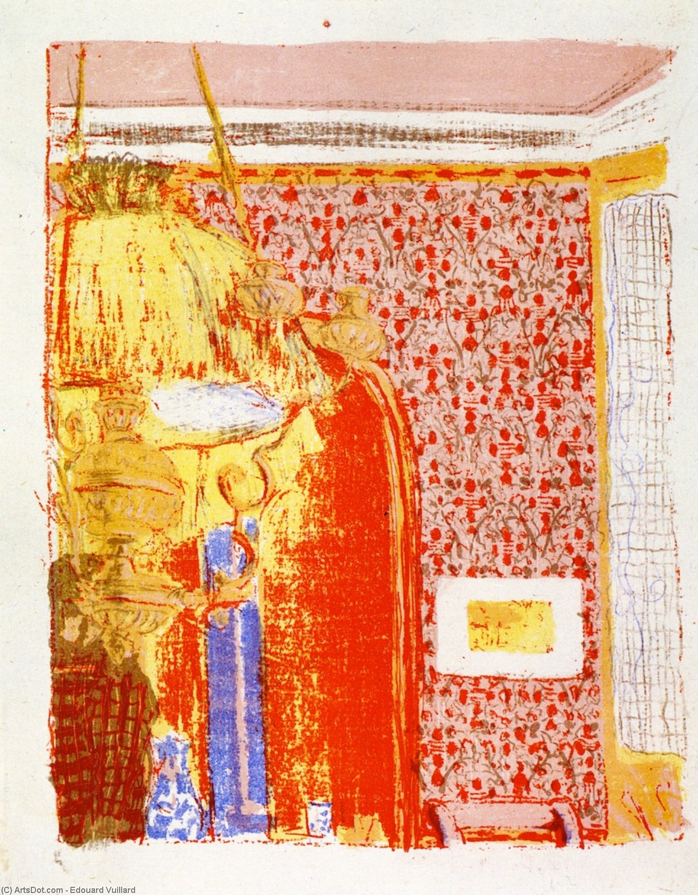 Order Oil Painting Replica Interior with Pink Wallpaper (from the series Landscapes and Interiors``)``, 1897 by Jean Edouard Vuillard (1868-1940, France) | ArtsDot.com