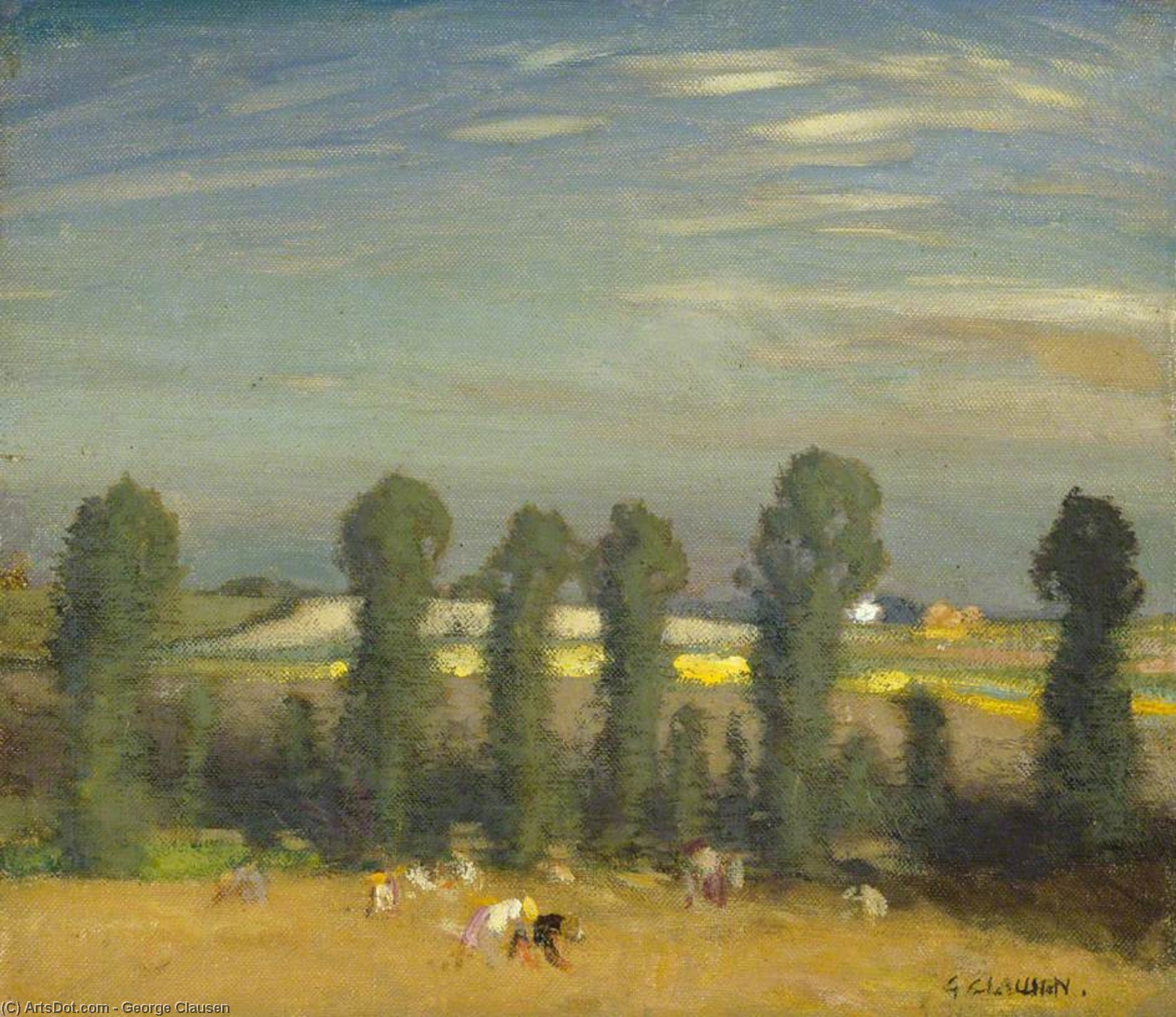 Buy Museum Art Reproductions Landscape with Hayfield and Poplars by George Clausen | ArtsDot.com