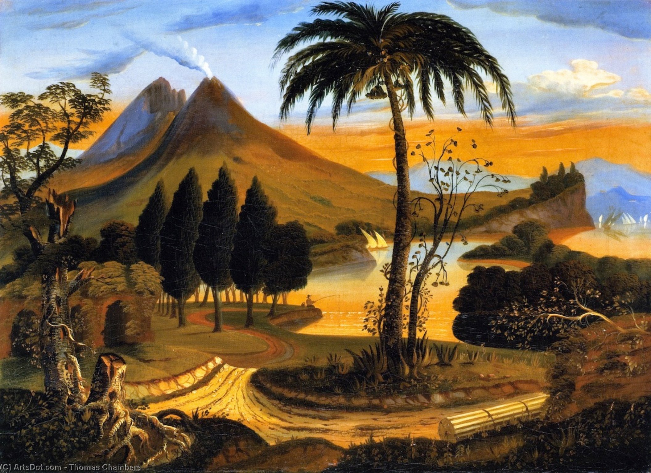 Order Paintings Reproductions Landscape with Mount Vesuvius, 1843 by Thomas Chambers (1808-1869) | ArtsDot.com