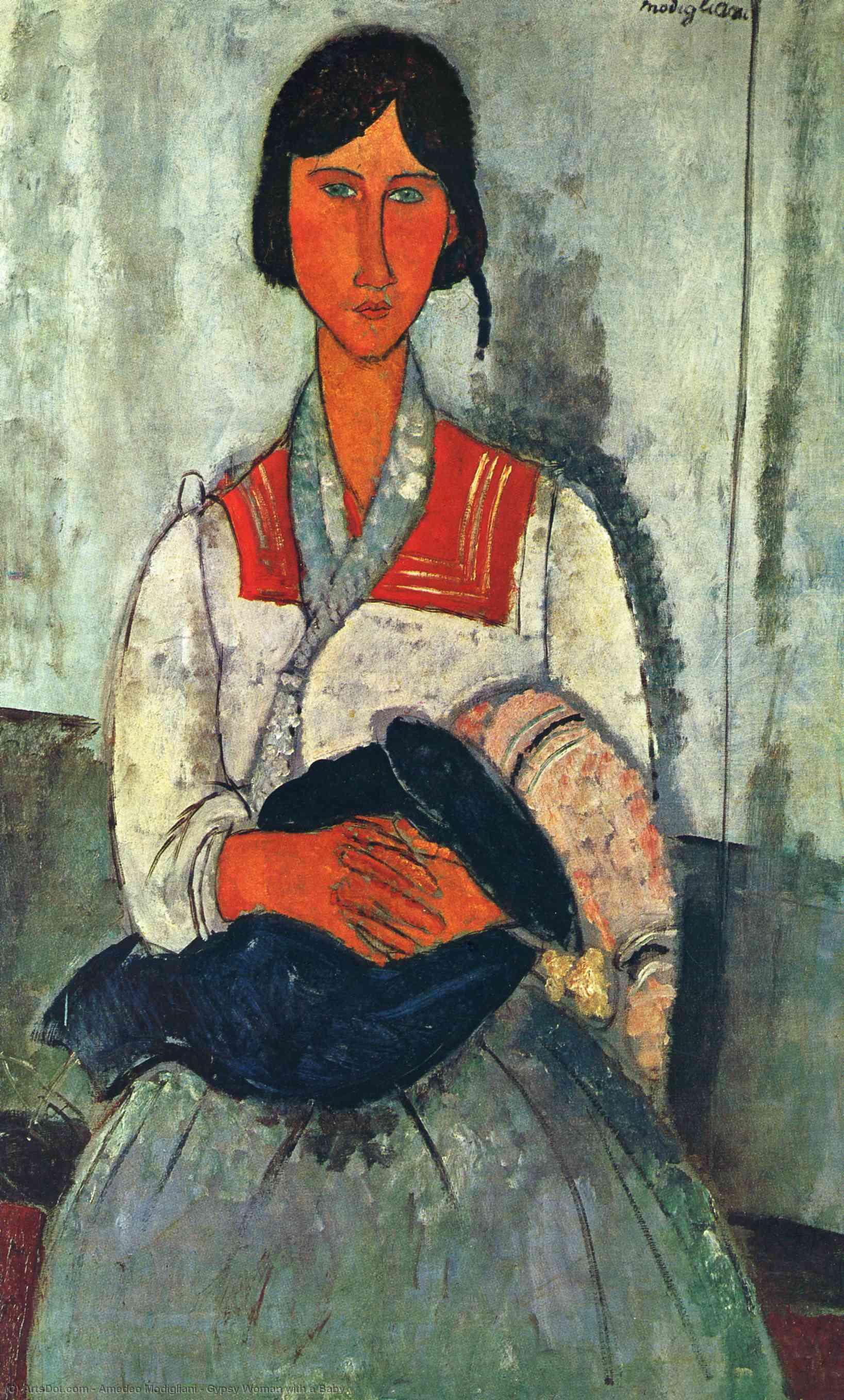 Order Paintings Reproductions Gypsy Woman with a Baby, 1919 by Amedeo Modigliani | ArtsDot.com