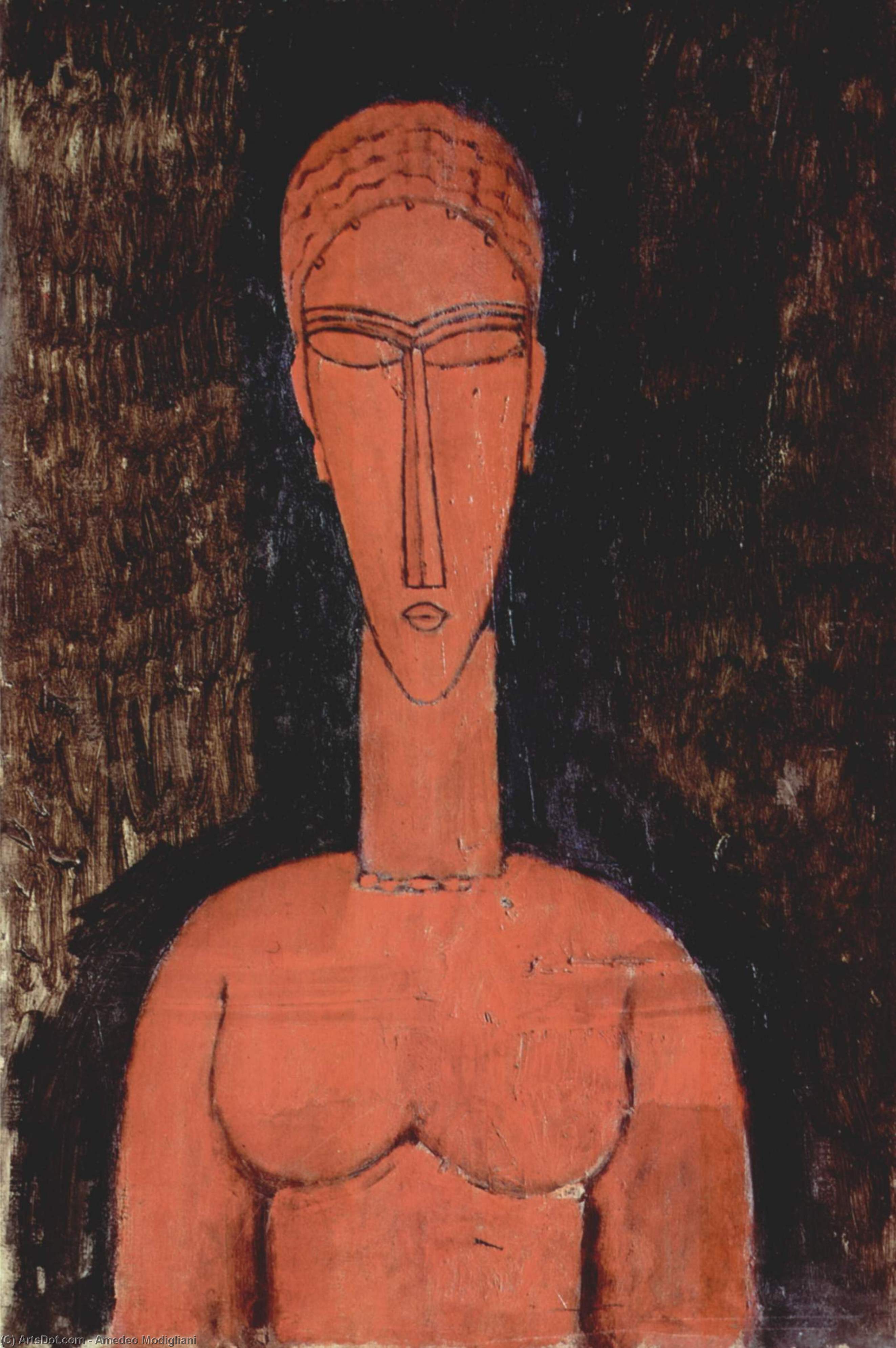 Order Paintings Reproductions A red bust, 1913 by Amedeo Modigliani | ArtsDot.com