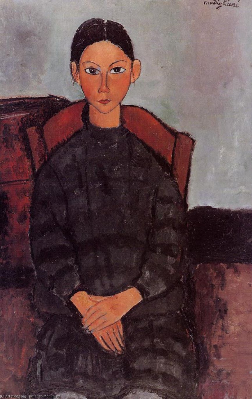 Buy Museum Art Reproductions A Young Girl with a Black Overall, 1918 by Amedeo Modigliani | ArtsDot.com