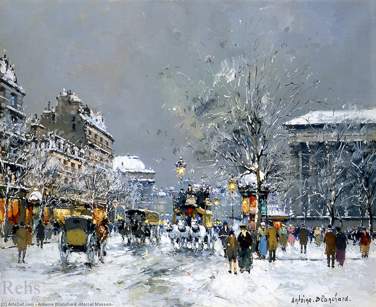 Buy Museum Art Reproductions Place de la Madeleine, Hiver by Antoine Blanchard (Marcel Masson) (Inspired By) (1910-1988, France) | ArtsDot.com