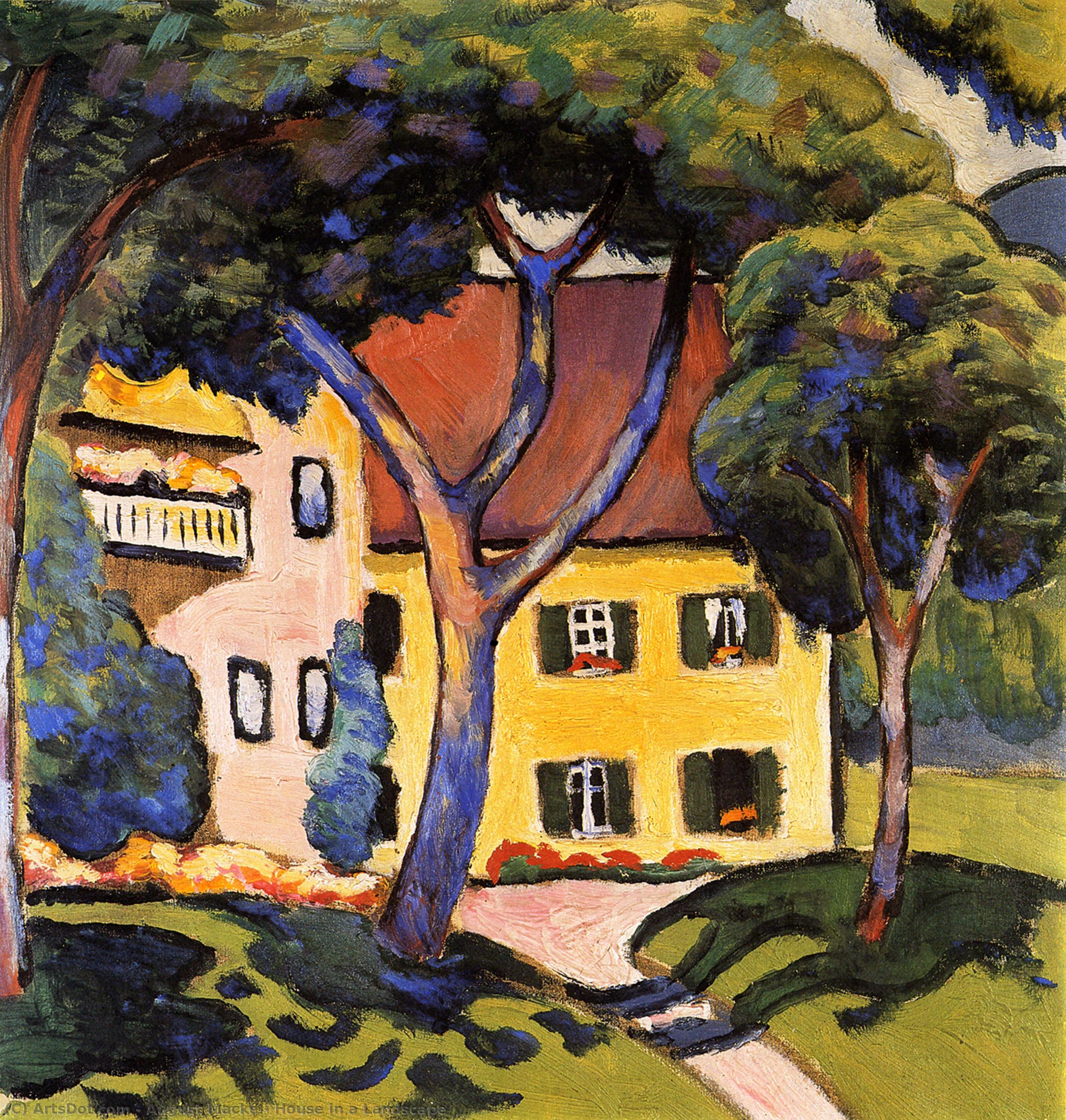 Order Paintings Reproductions House in a Landscape by August Macke (1887-1914, Germany) | ArtsDot.com