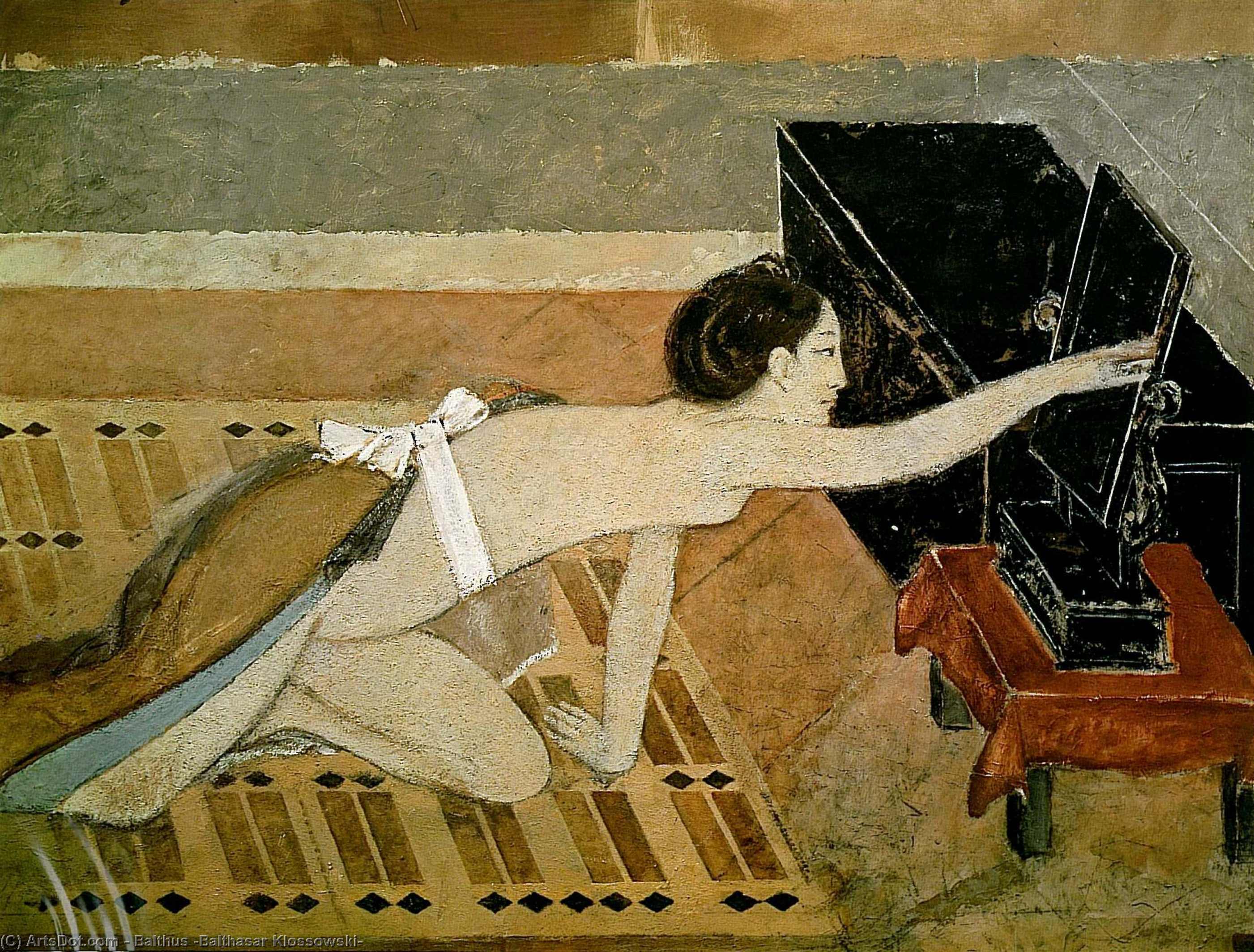 Japanese Girl with a Black Mirror, 1967 by Balthus (Balthasar Klossowski) (1908-2001, France) Balthus (Balthasar Klossowski) | ArtsDot.com
