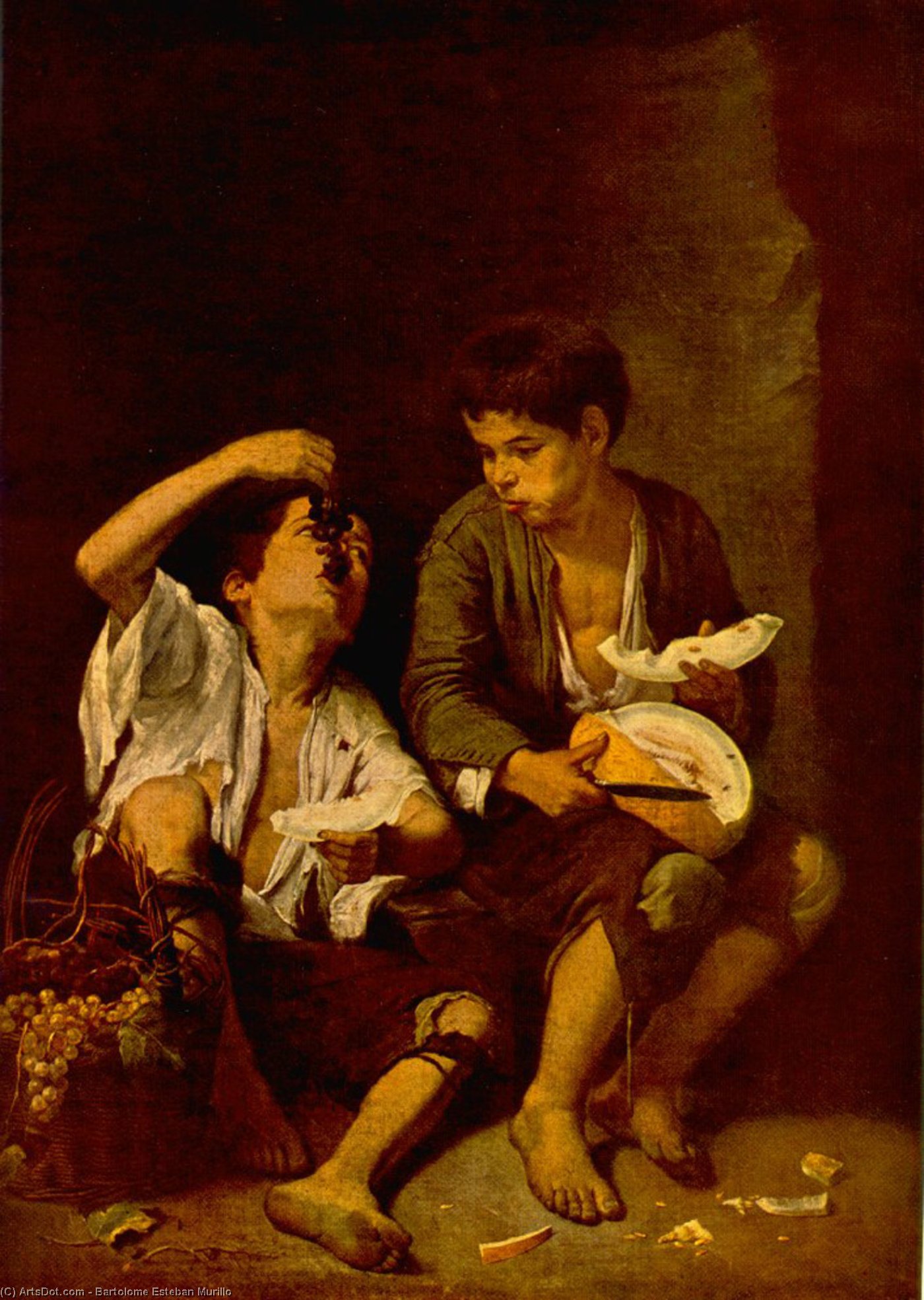 Buy Museum Art Reproductions Two Children Eating a Melon and Grapes, 1646 by Bartolome Esteban Murillo (1618-1682, Spain) | ArtsDot.com