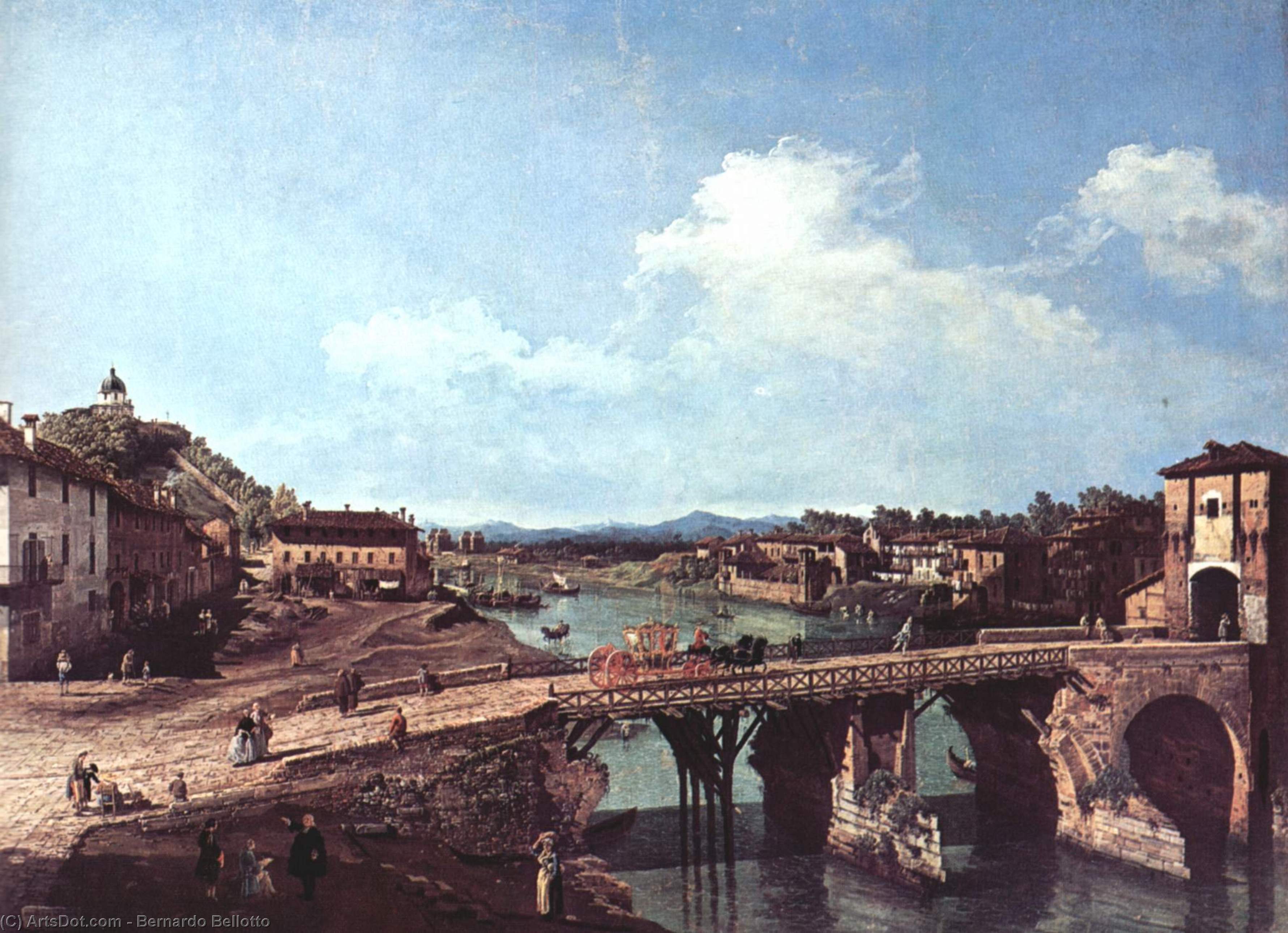 Buy Museum Art Reproductions View of an Old Bridge Over the River Po, Turin, 1745 by Bernardo Bellotto (1721-1780, Italy) | ArtsDot.com