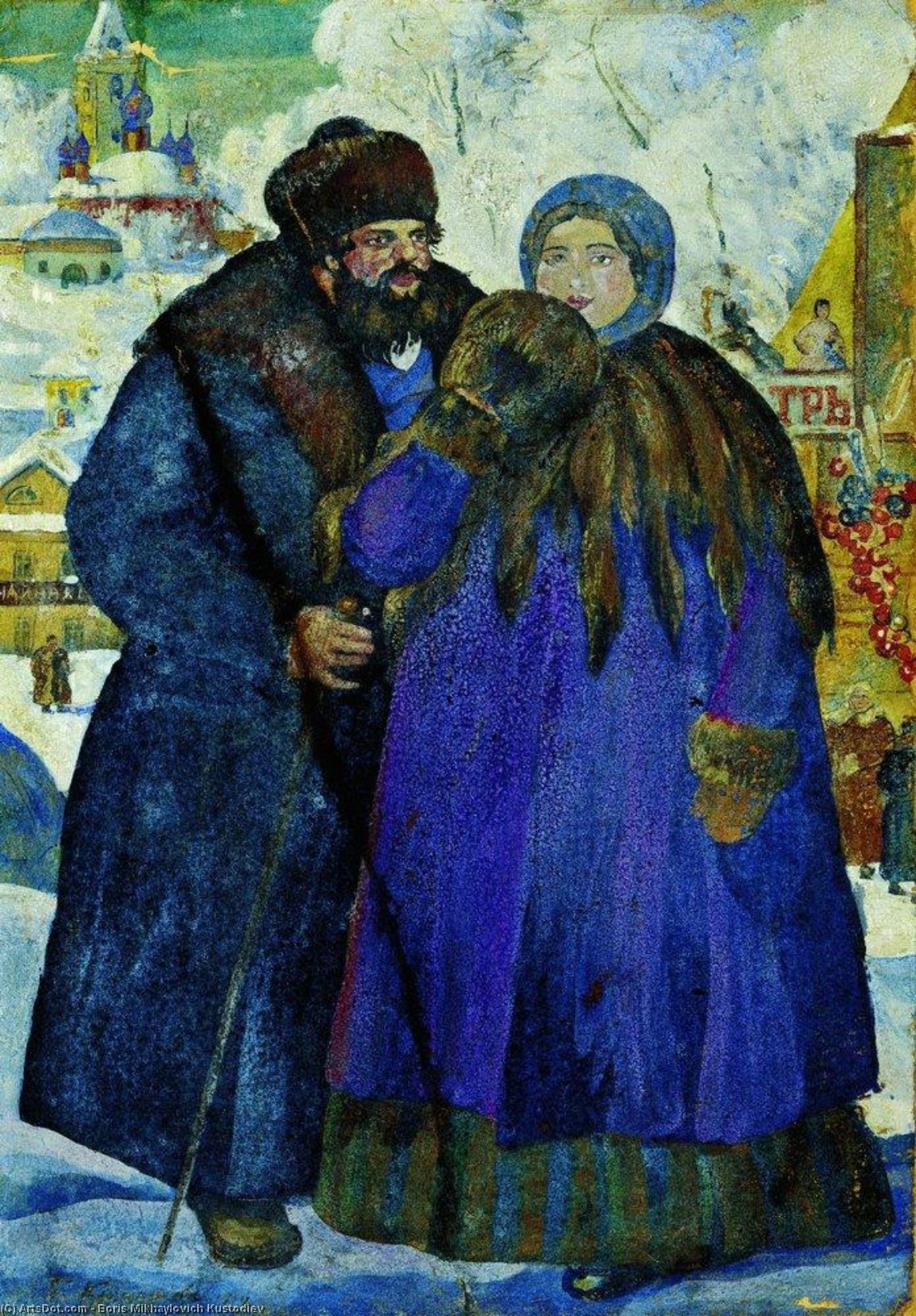 Order Art Reproductions Merchant with his wife, 1914 by Boris Mikhaylovich Kustodiev | ArtsDot.com